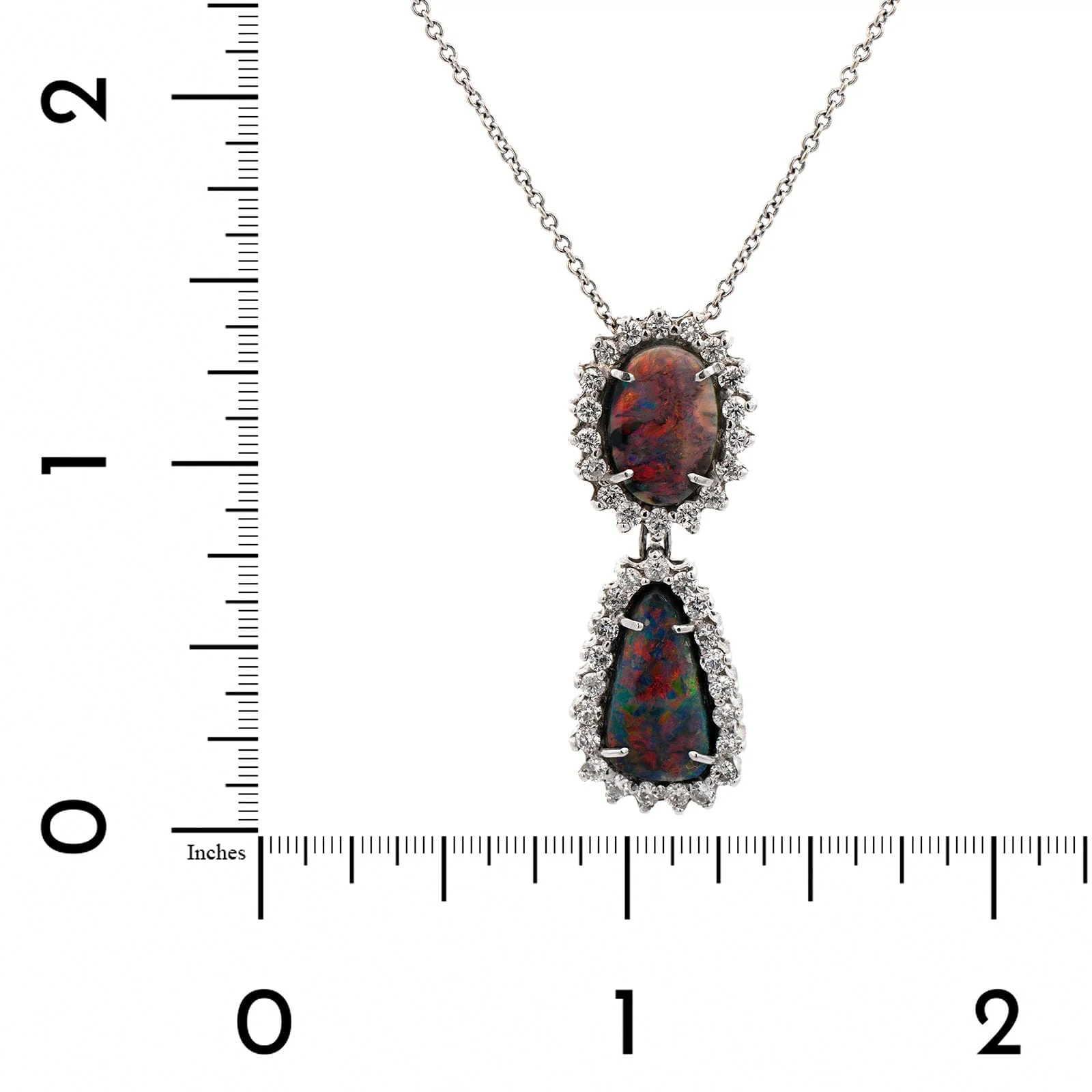 18K White Gold Opal and Diamond Halo Pendant Necklace - Image 4