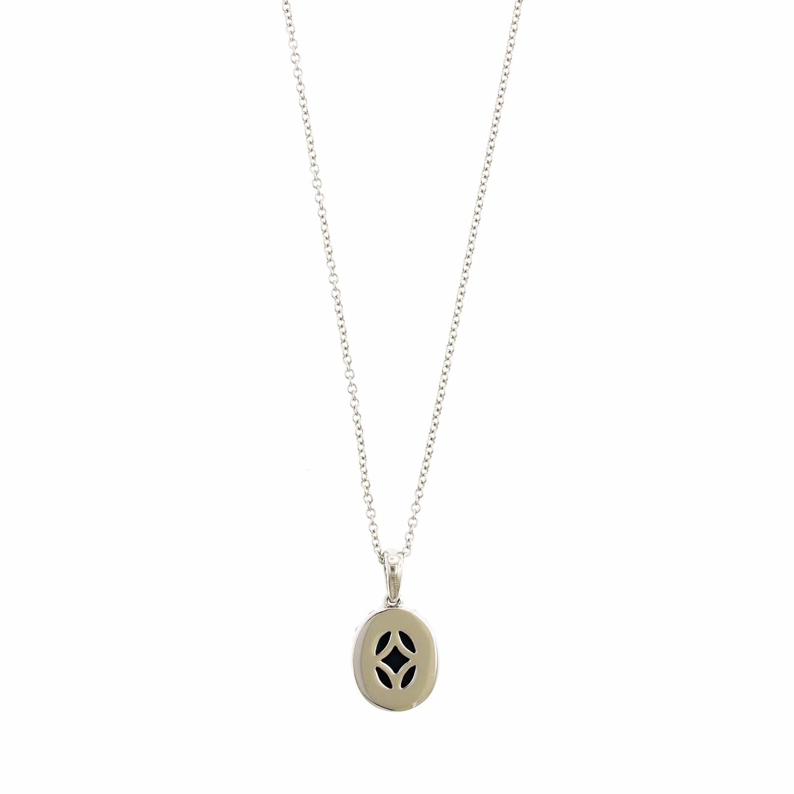 18K White Gold Oval Opal and Diamond Pendant Necklace - Image 2