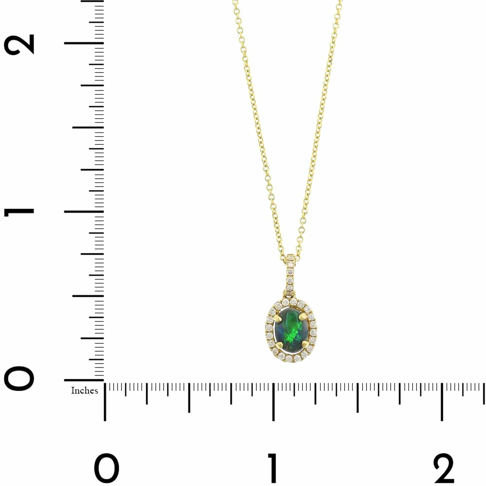 18K Yellow Gold Oval Green Opal & Diamond Halo Pendant Necklace - Image 4