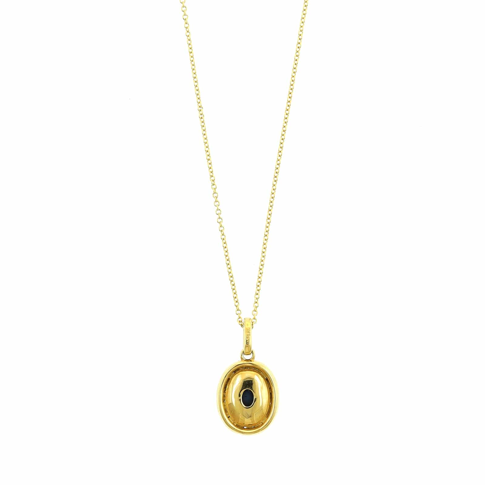 18K Yellow Gold Oval Blue Opal & Diamond Halo Pendant Necklace - Image 2