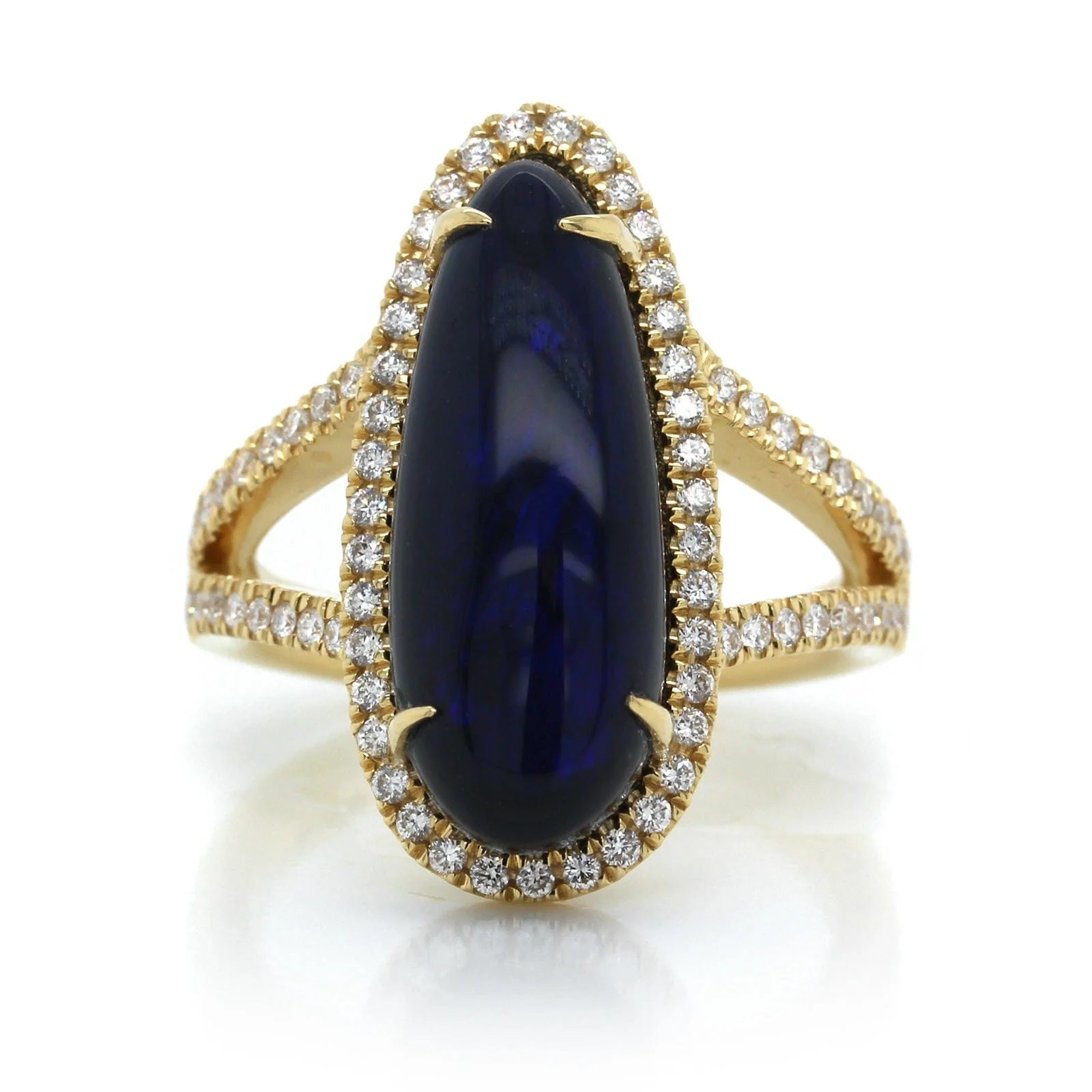 18K Yellow Gold Opal and Diamond Halo Ring