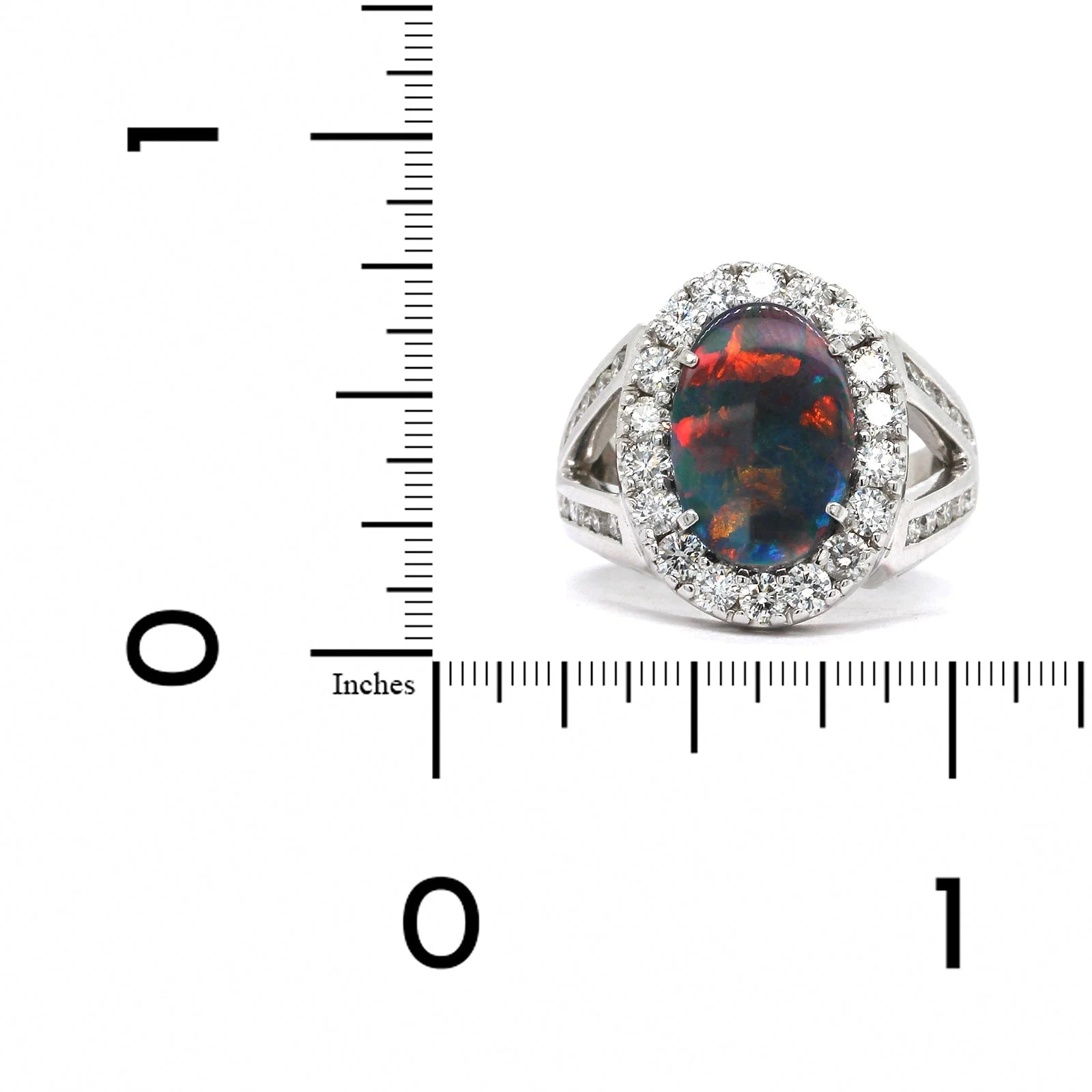 18K White Gold Black Opal Diamond Halo Ring - Image 3