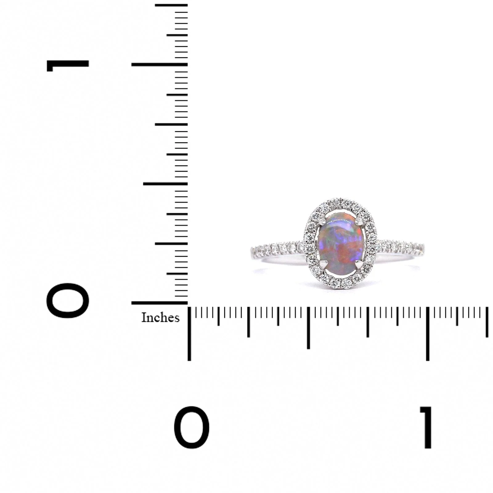 18K White Gold Oval Black Opal and Diamond Halo Ring - Image 3