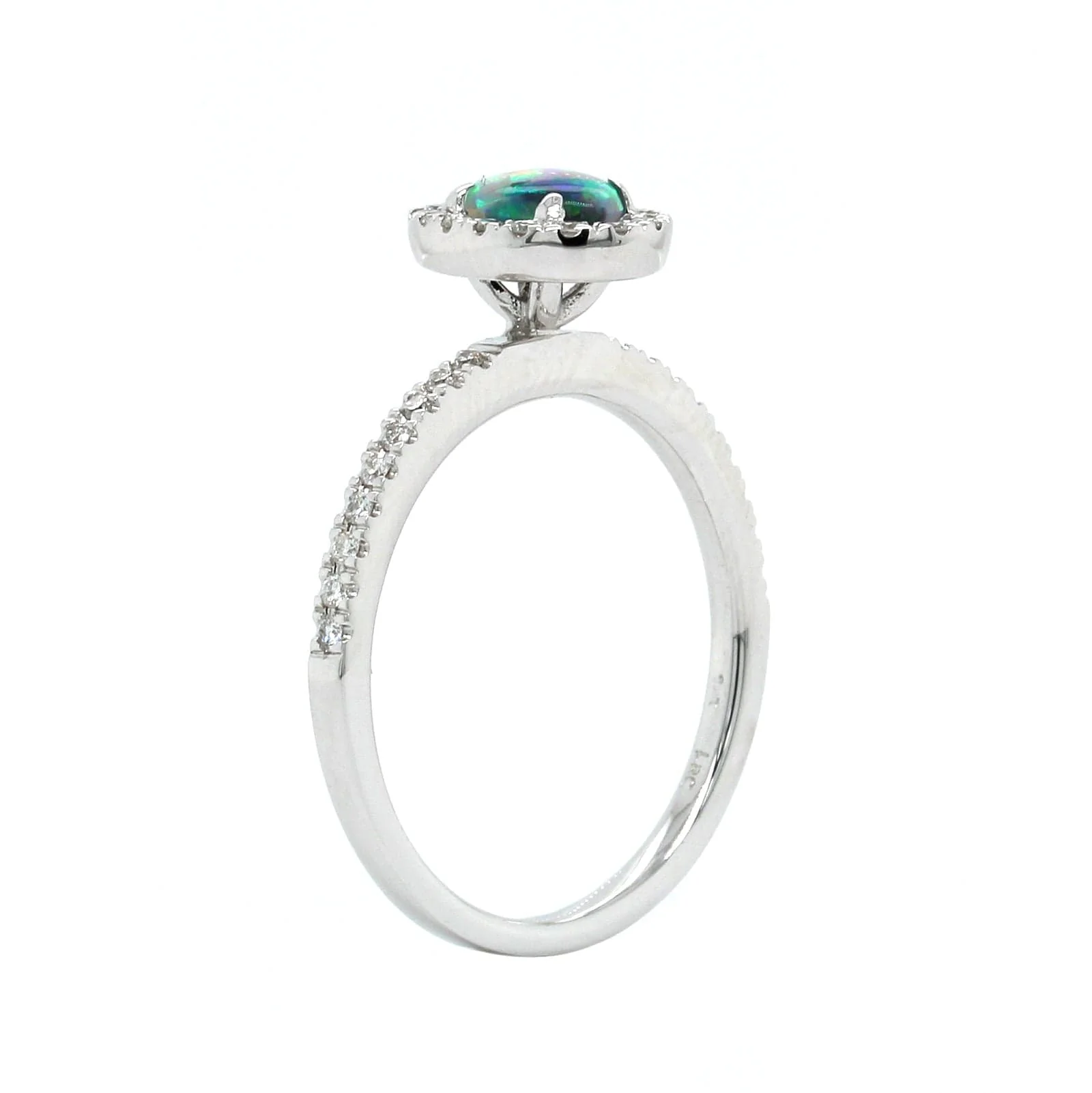 18K White Gold Opal Diamond Halo Ring - Image 2