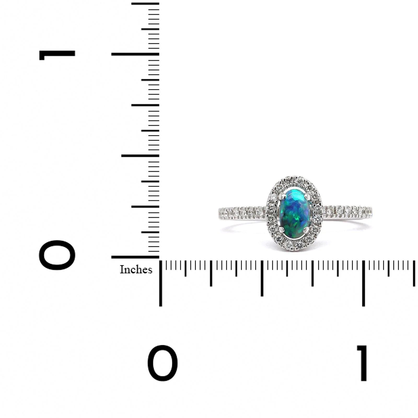 18K White Gold Opal Diamond Halo Ring - Image 3