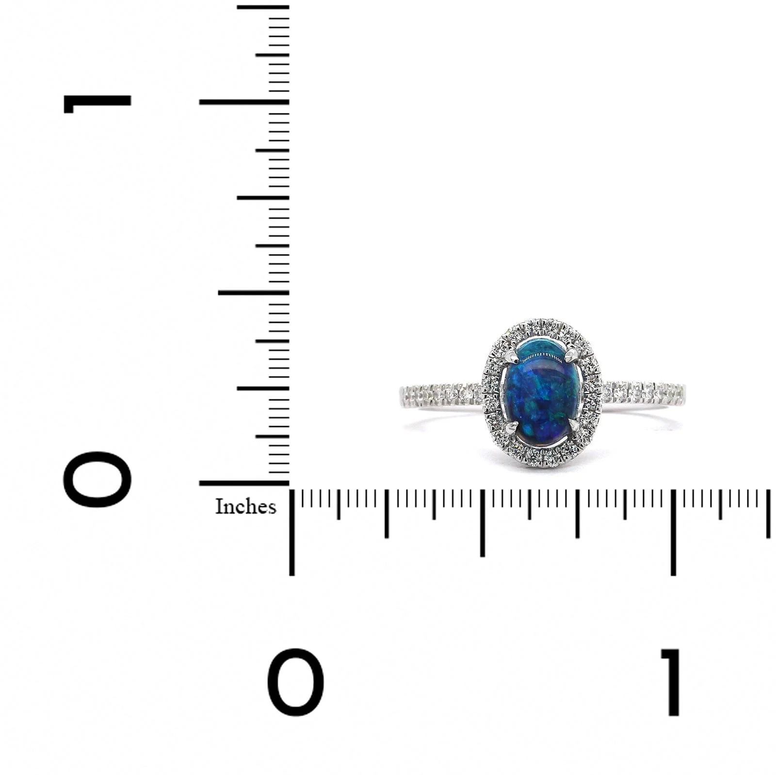 18K White Gold Opal Diamond Halo Ring - Image 3
