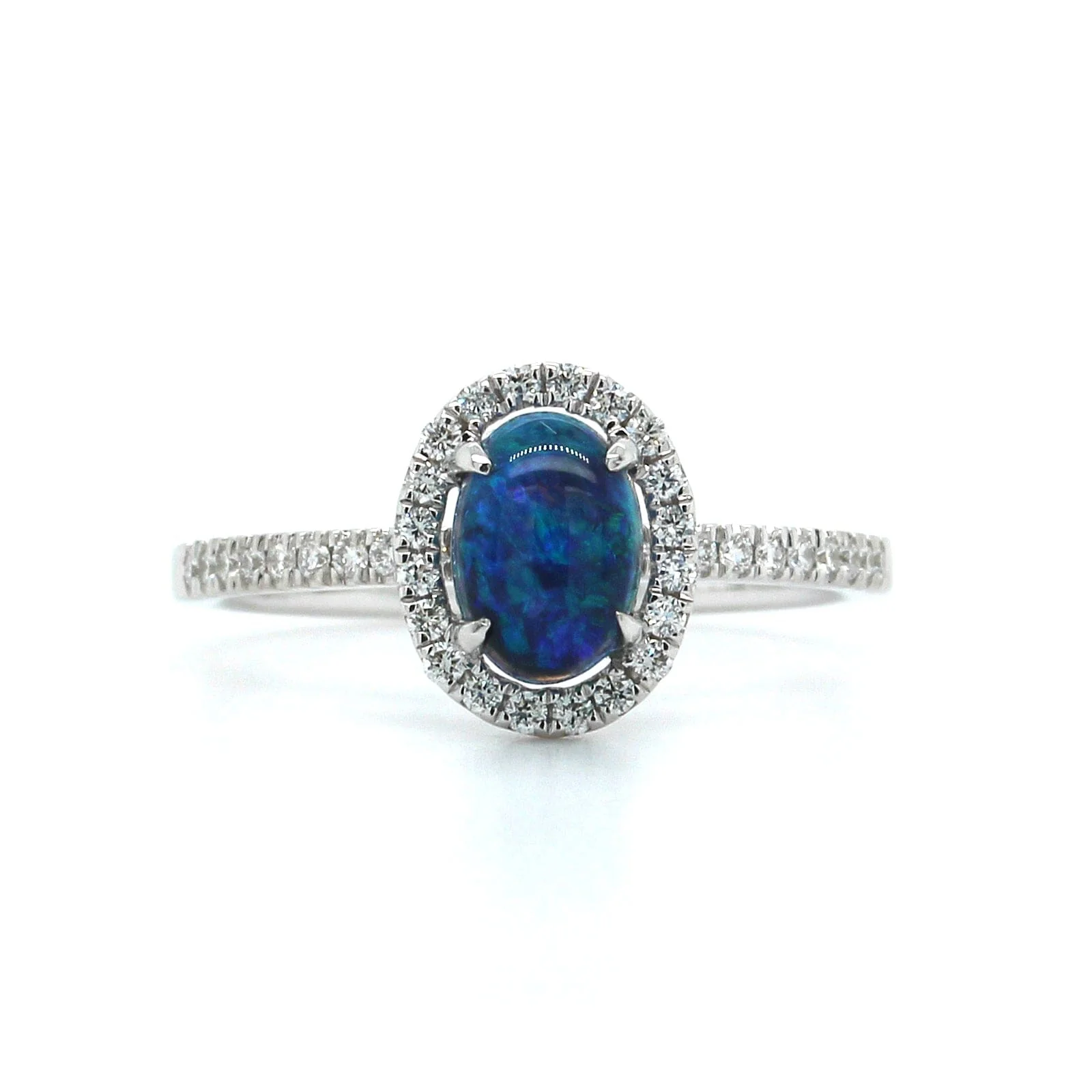 18K White Gold Opal Diamond Halo Ring - Image 4