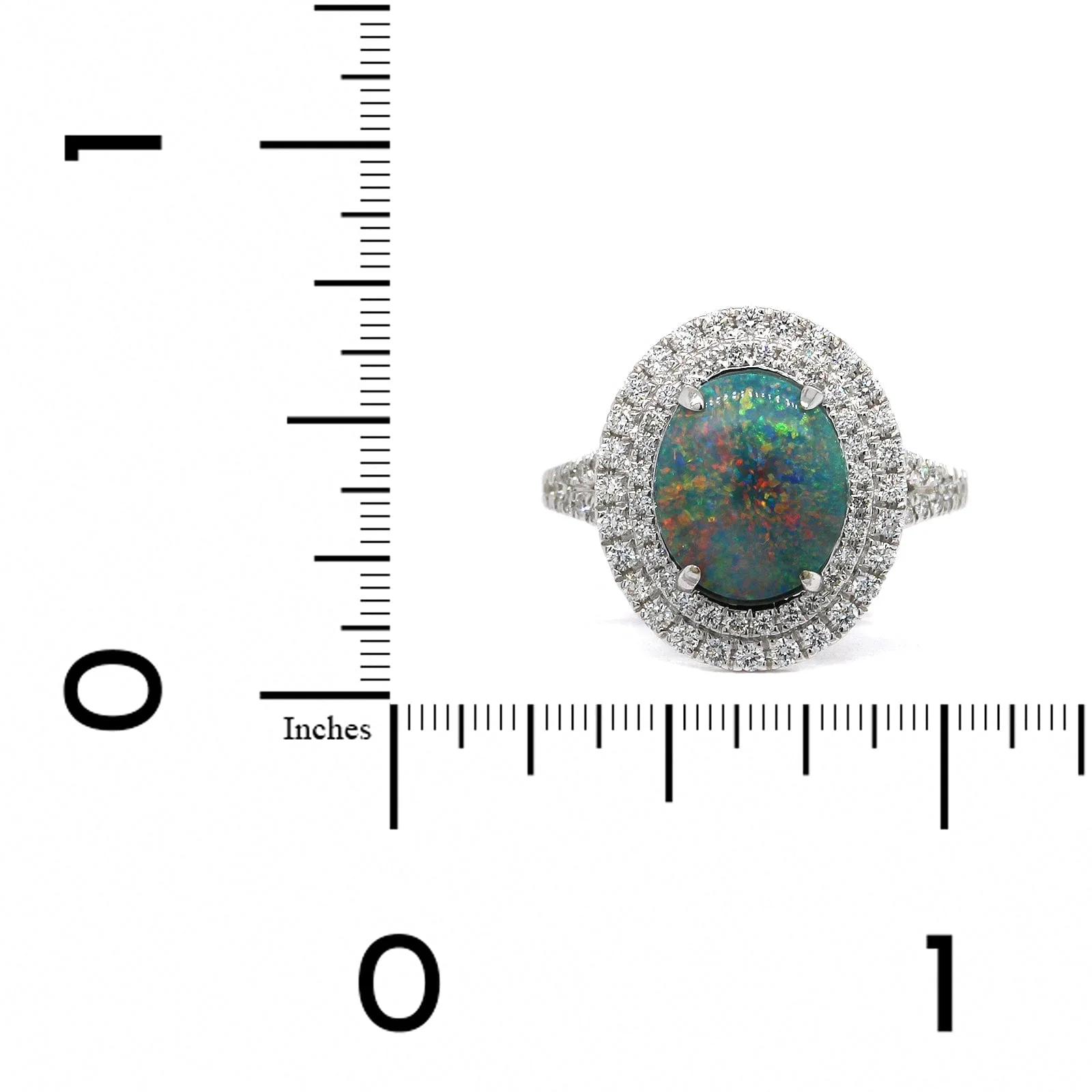 18K White Gold Opal Double Diamond Halo Ring - Image 3