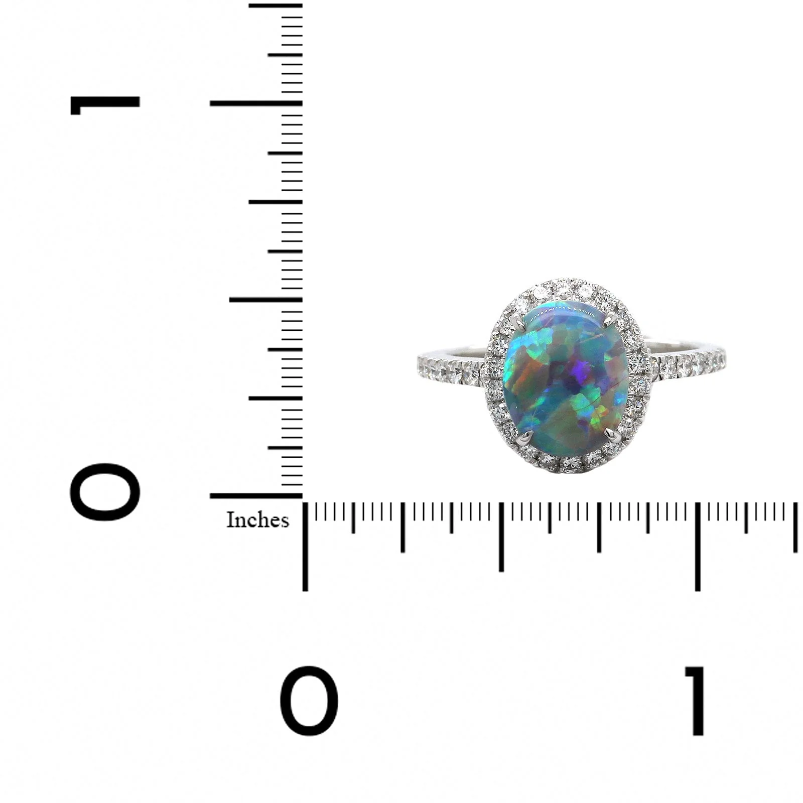 18K White Gold Opal Diamond Halo Ring - Image 3