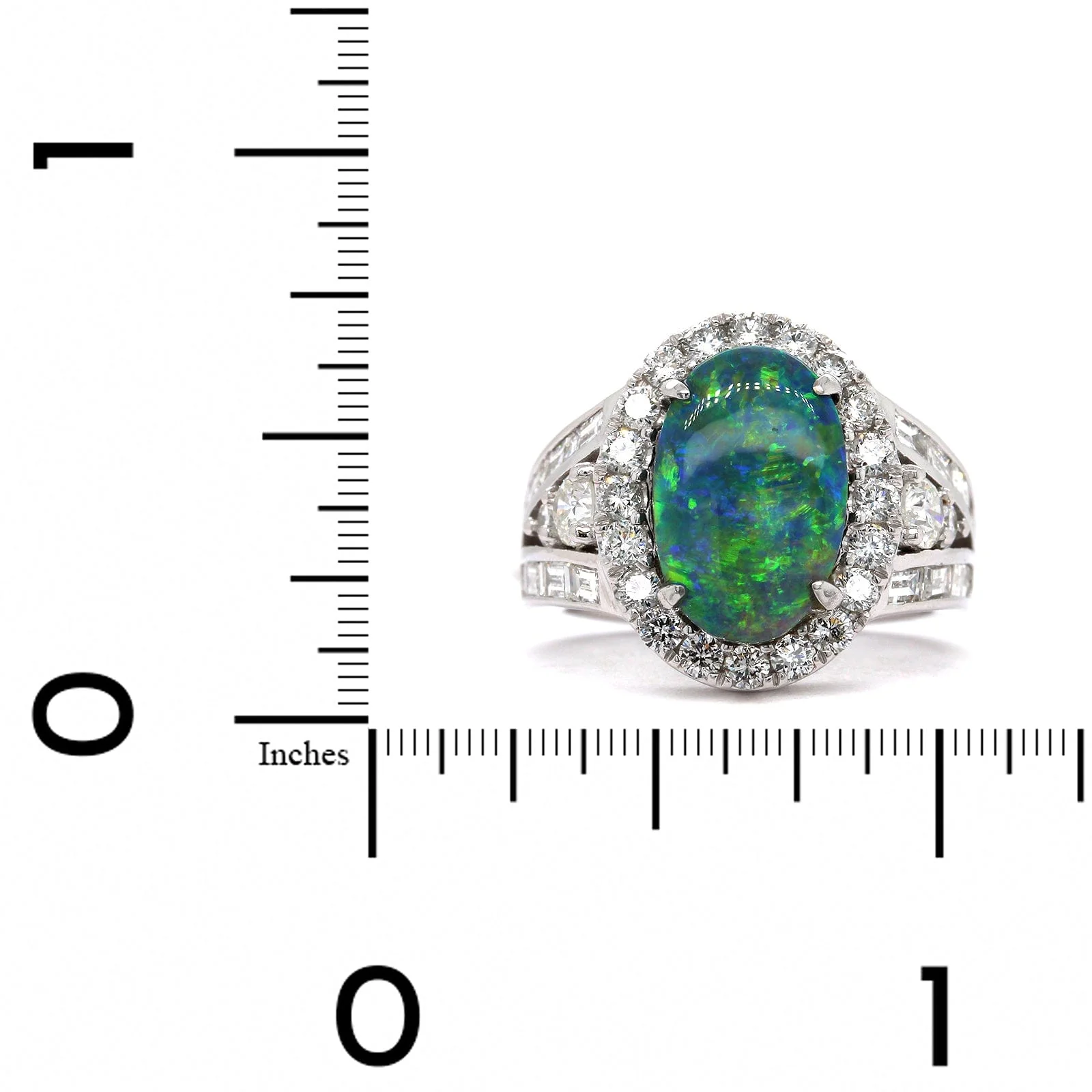18K White Gold Oval Opal Diamond Halo Ring - Image 3