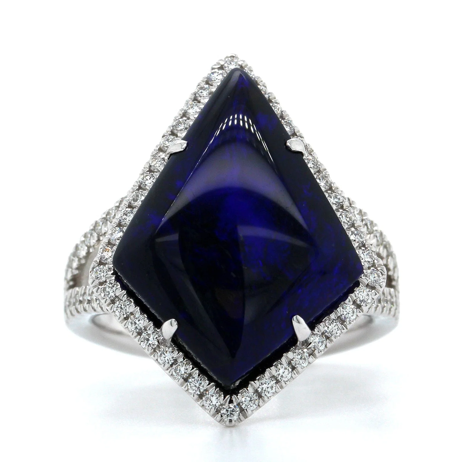 18K White Gold Opal Split Diamond Shank Ring