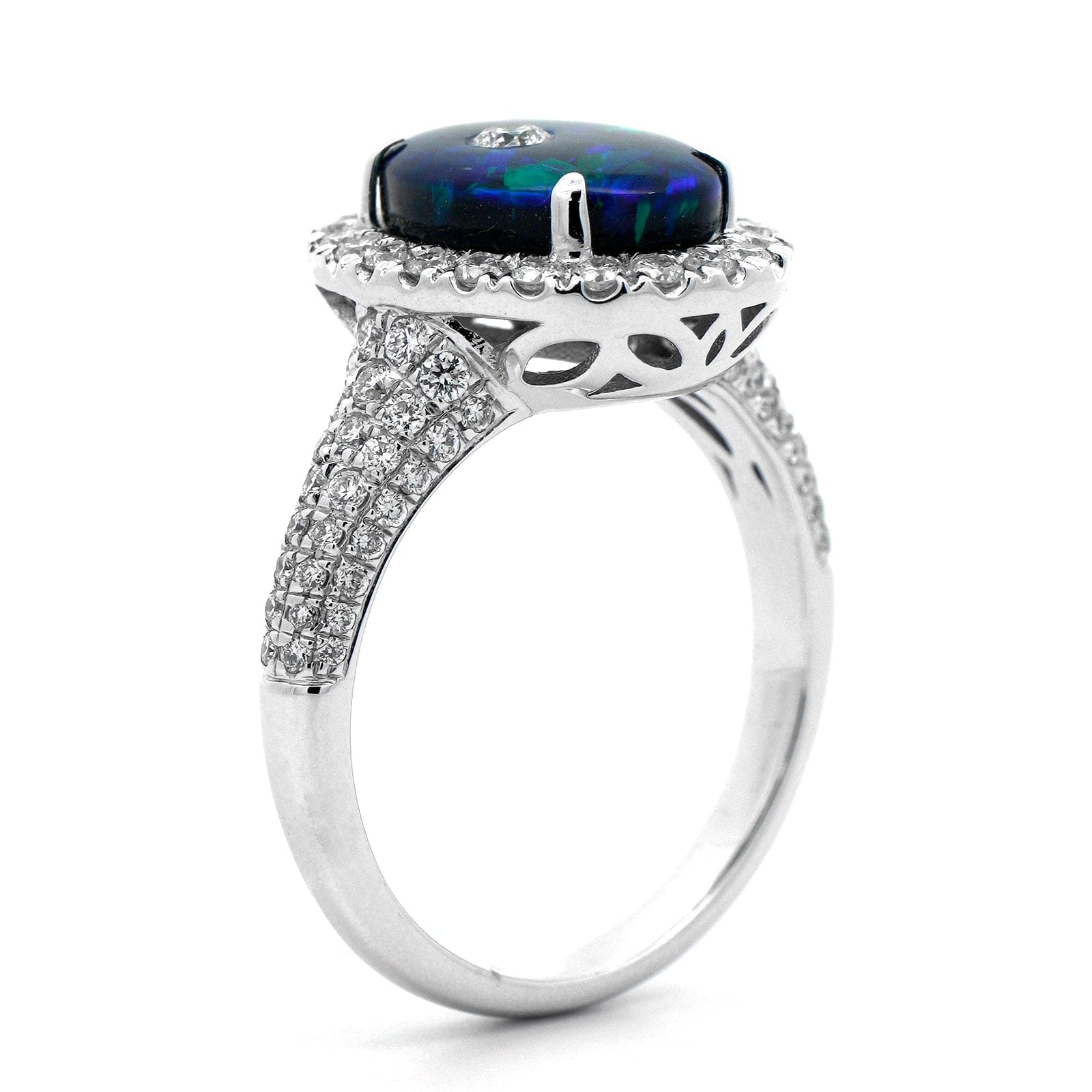 18K White Gold Opal and Diamond Halo Ring - Image 2