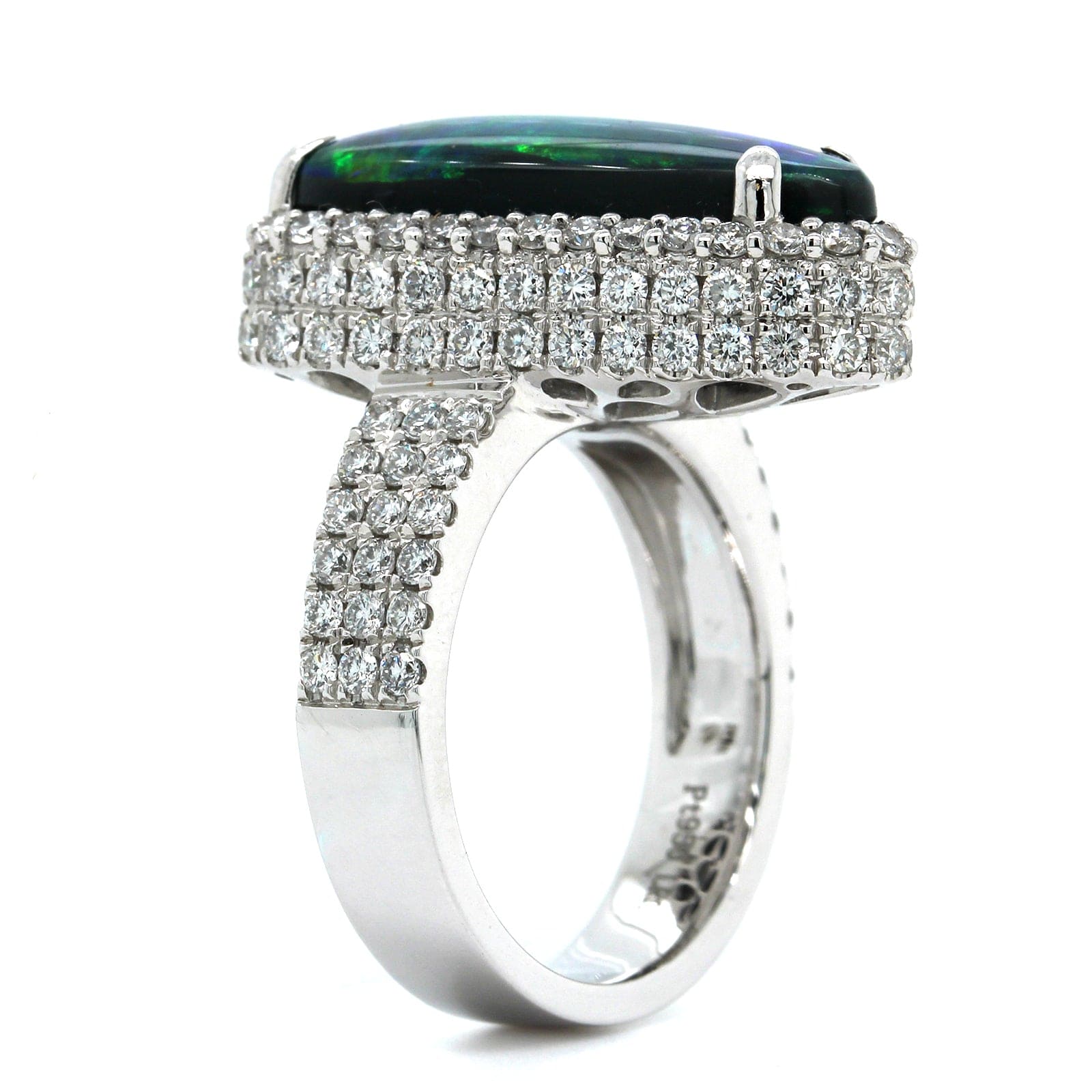 Platinum Lightning Ridge Opal & Diamond Halo Ring - Image 2