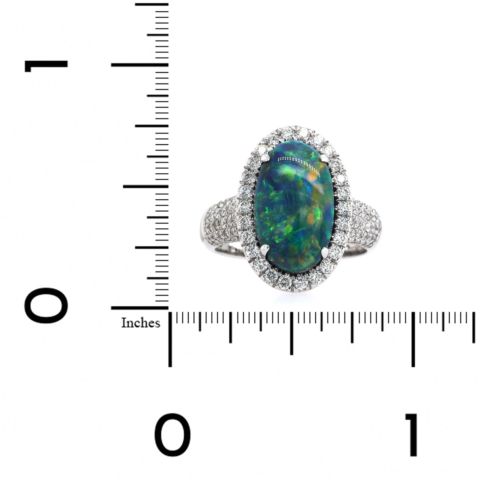 18K White Gold Oval Lightning Ridge Opal & Diamond Halo Ring - Image 3