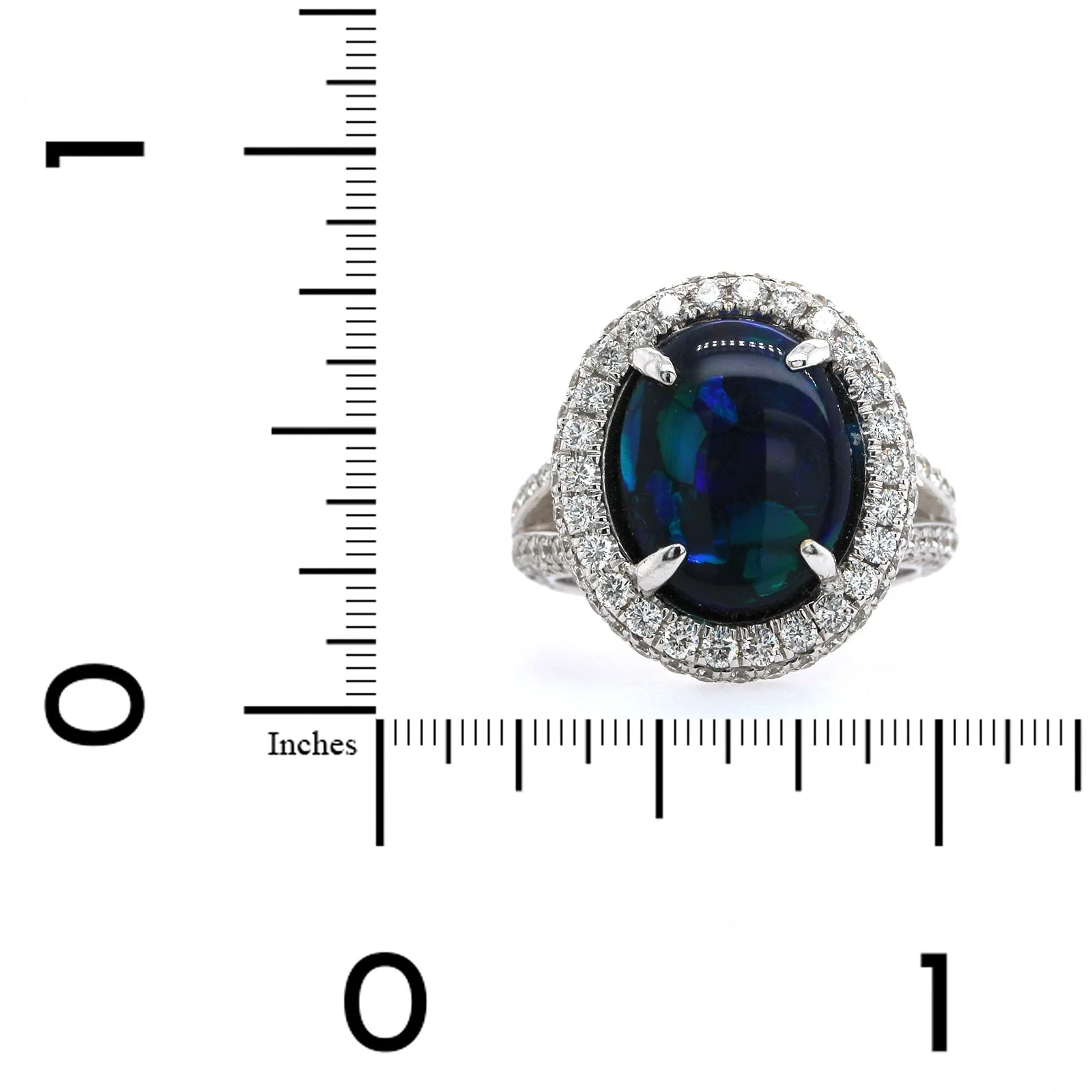 18K White Gold Oval Lightning Ridge Opal & Diamond Halo Ring - Image 3