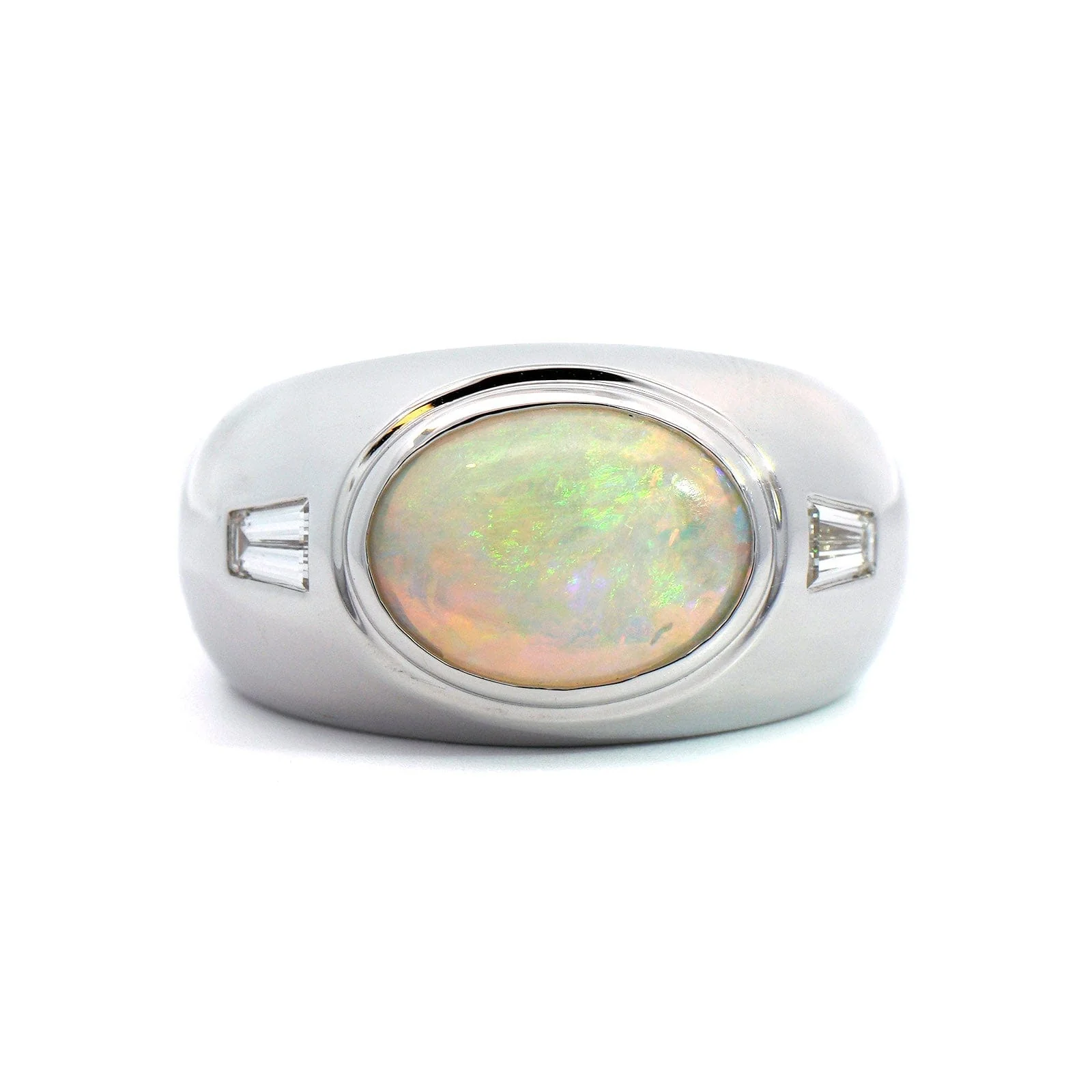 18K White Gold Opal Double Diamond Halo Ring - Image 4