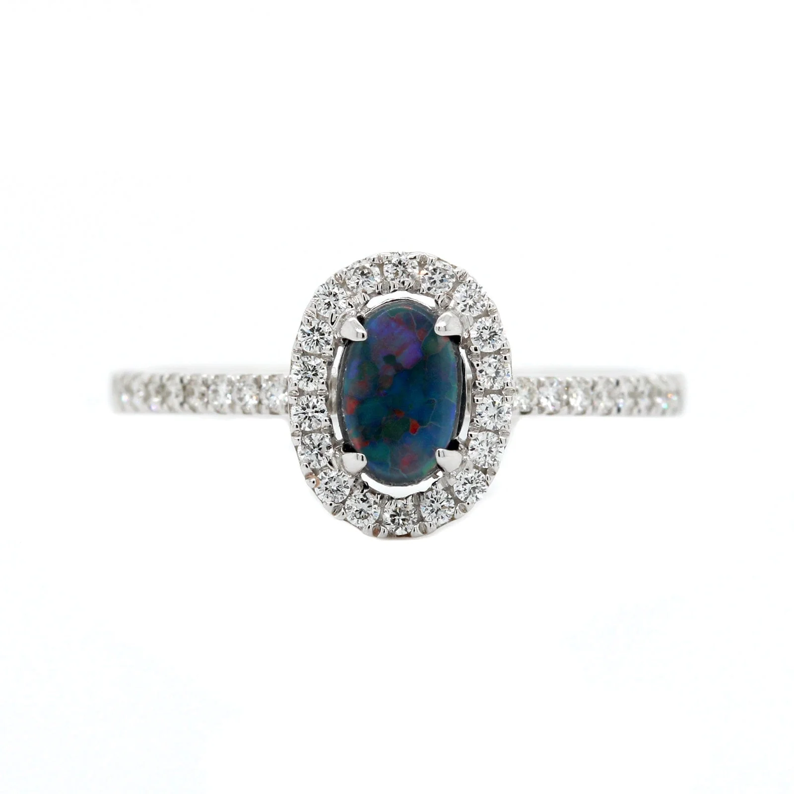 18K White Gold Opal and Diamond Halo Ring