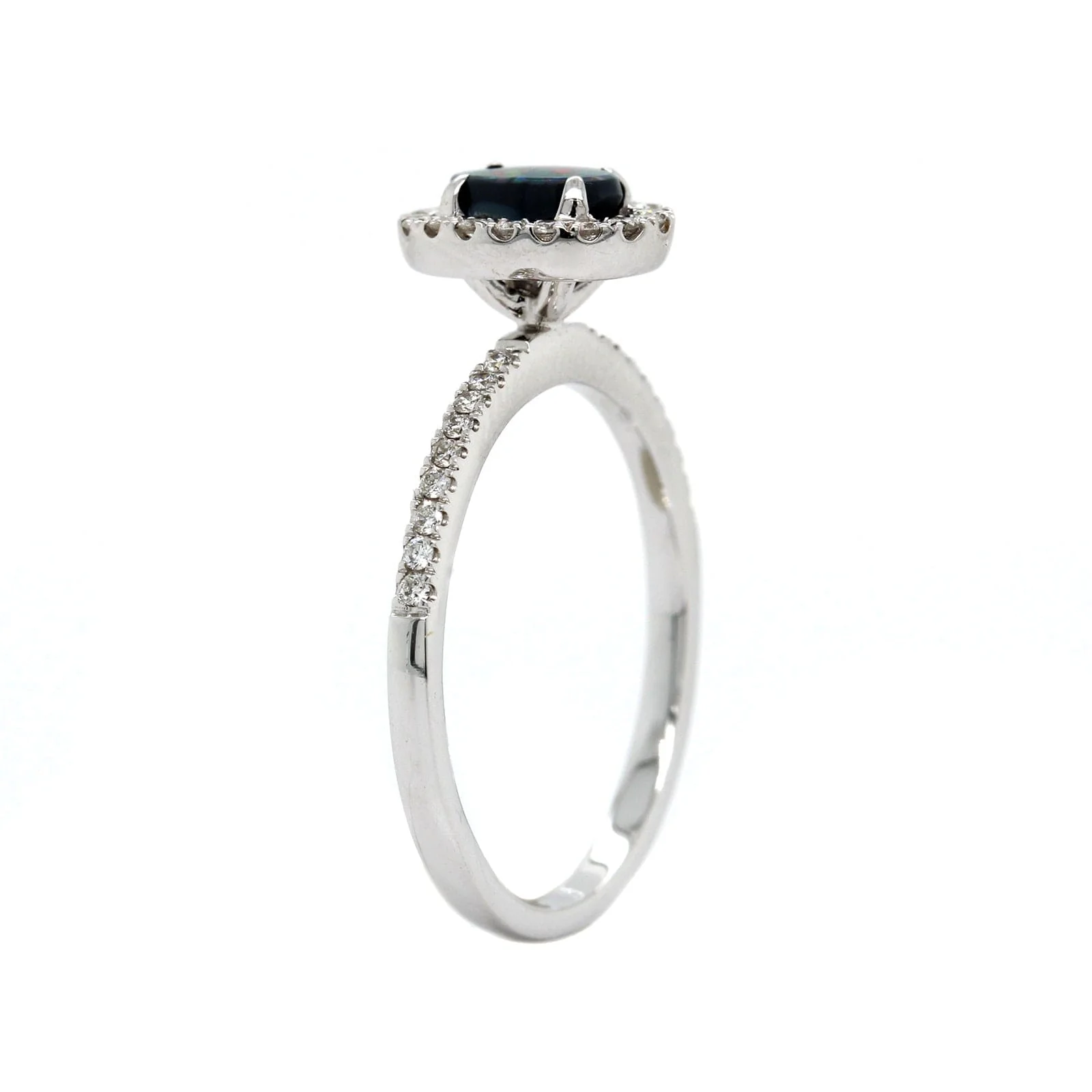 18K White Gold Opal and Diamond Halo Ring - Image 2