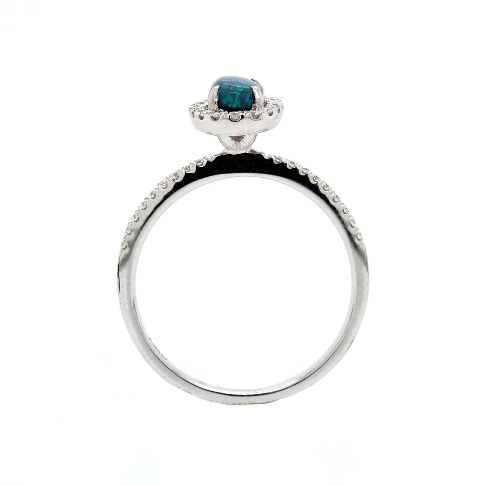 18K White Gold Opal and Diamond Halo Ring - Image 3