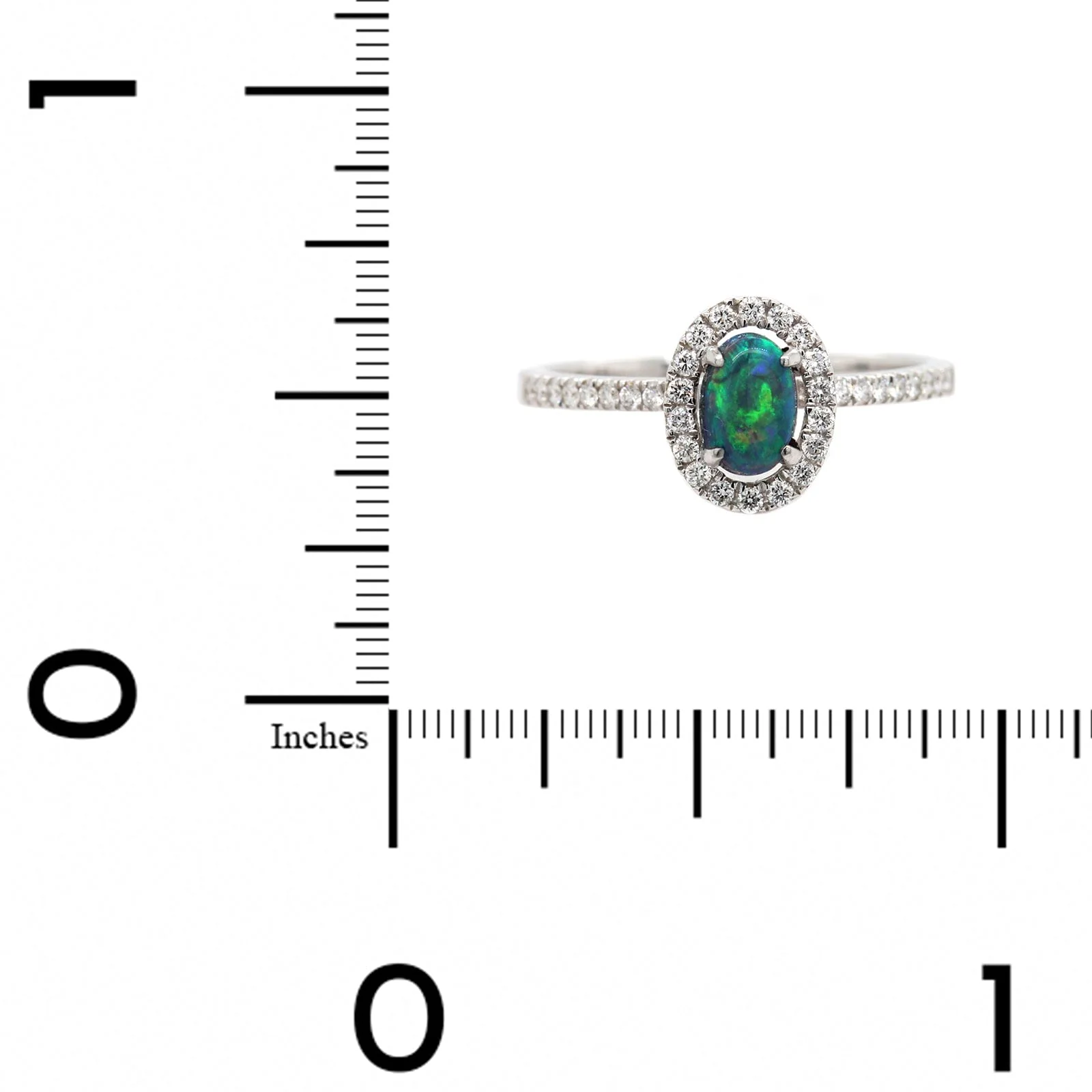 18K White Gold Opal and Diamond Halo Ring - Image 4
