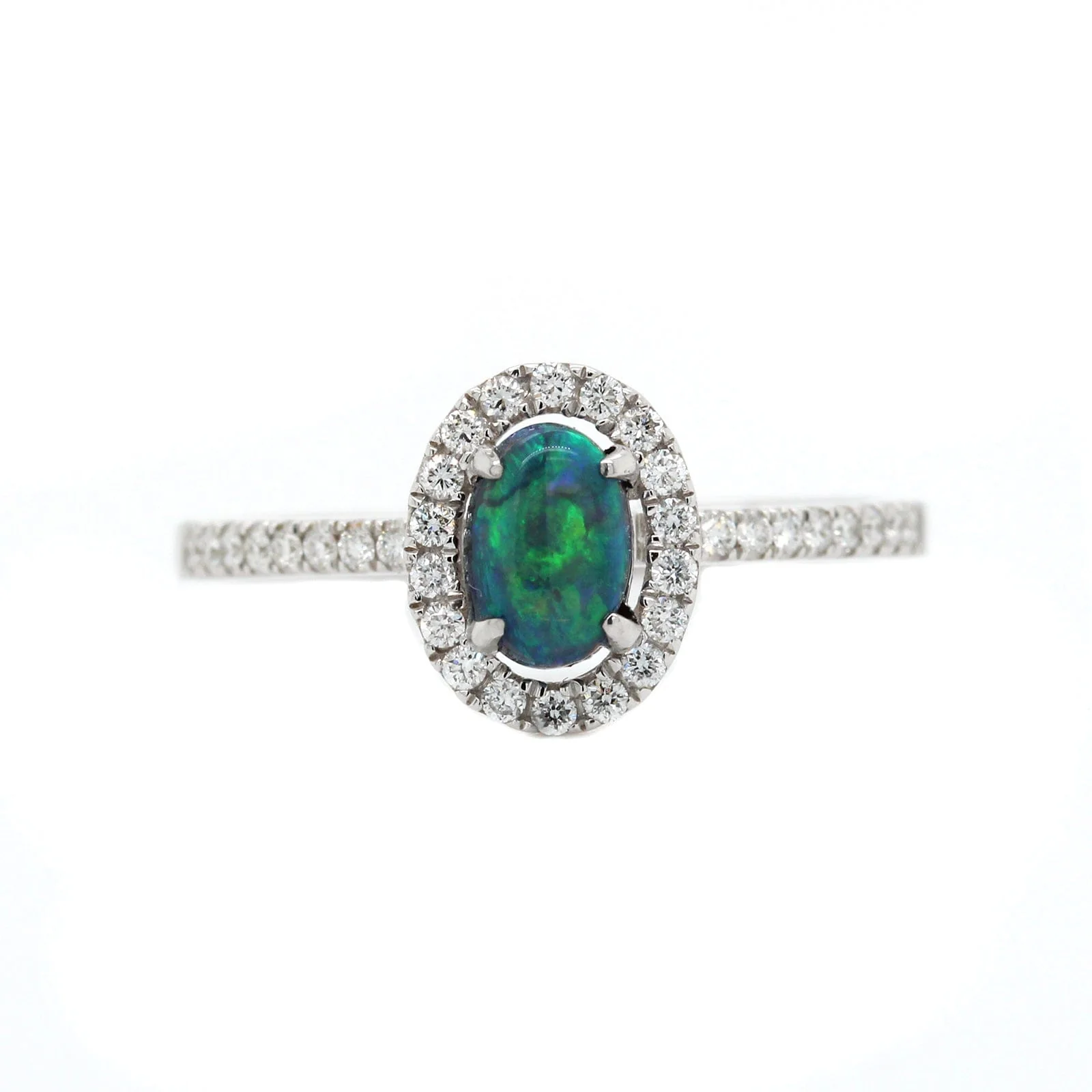 18K White Gold Opal and Diamond Halo Ring - Image 5