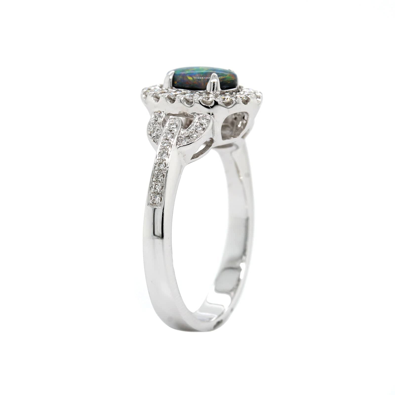 18K White Gold Opal and Diamond Halo Ring - Image 2