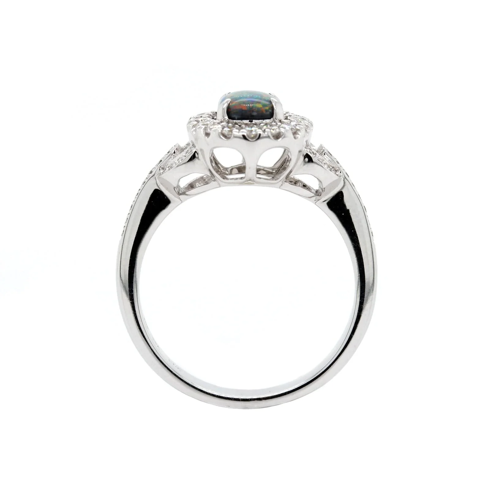 18K White Gold Opal and Diamond Halo Ring - Image 3