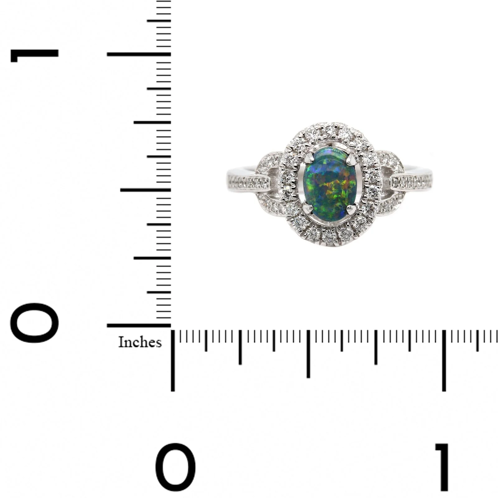 18K White Gold Opal and Diamond Halo Ring - Image 4