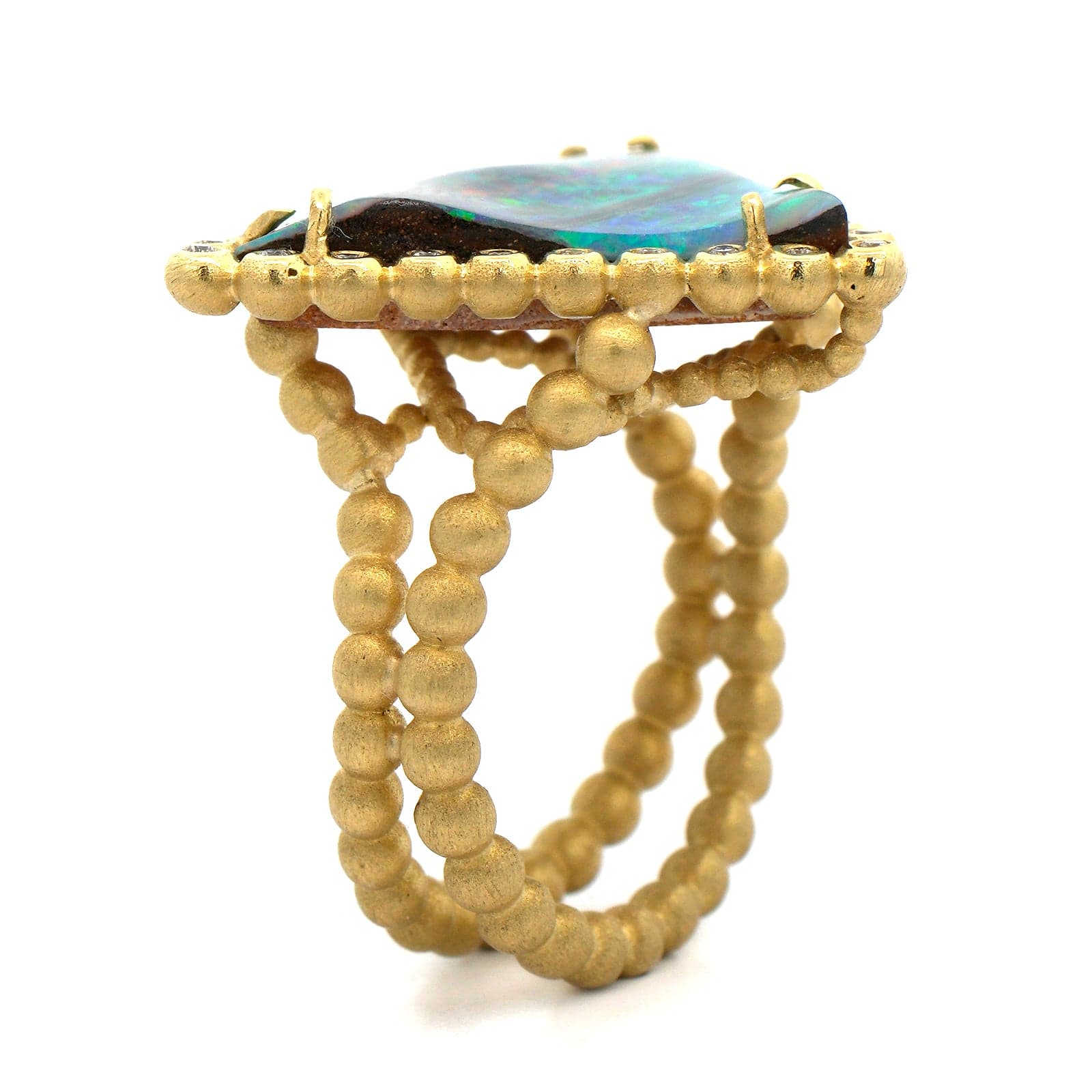 Suzy Landa 18K Yellow Gold Triangular Australian Opal Ring - Image 2