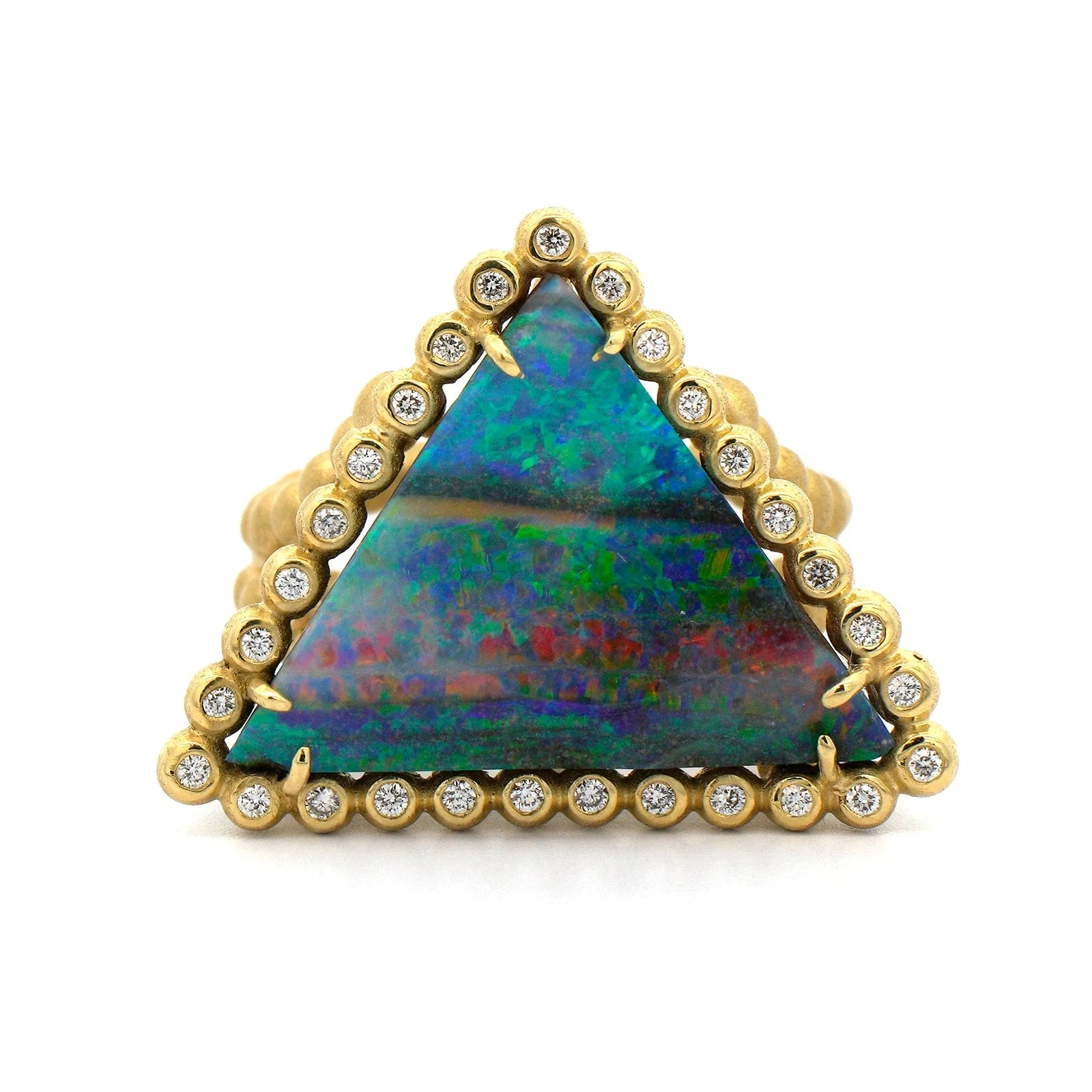 Suzy Landa 18K Yellow Gold Triangular Australian Opal Ring - Image 4