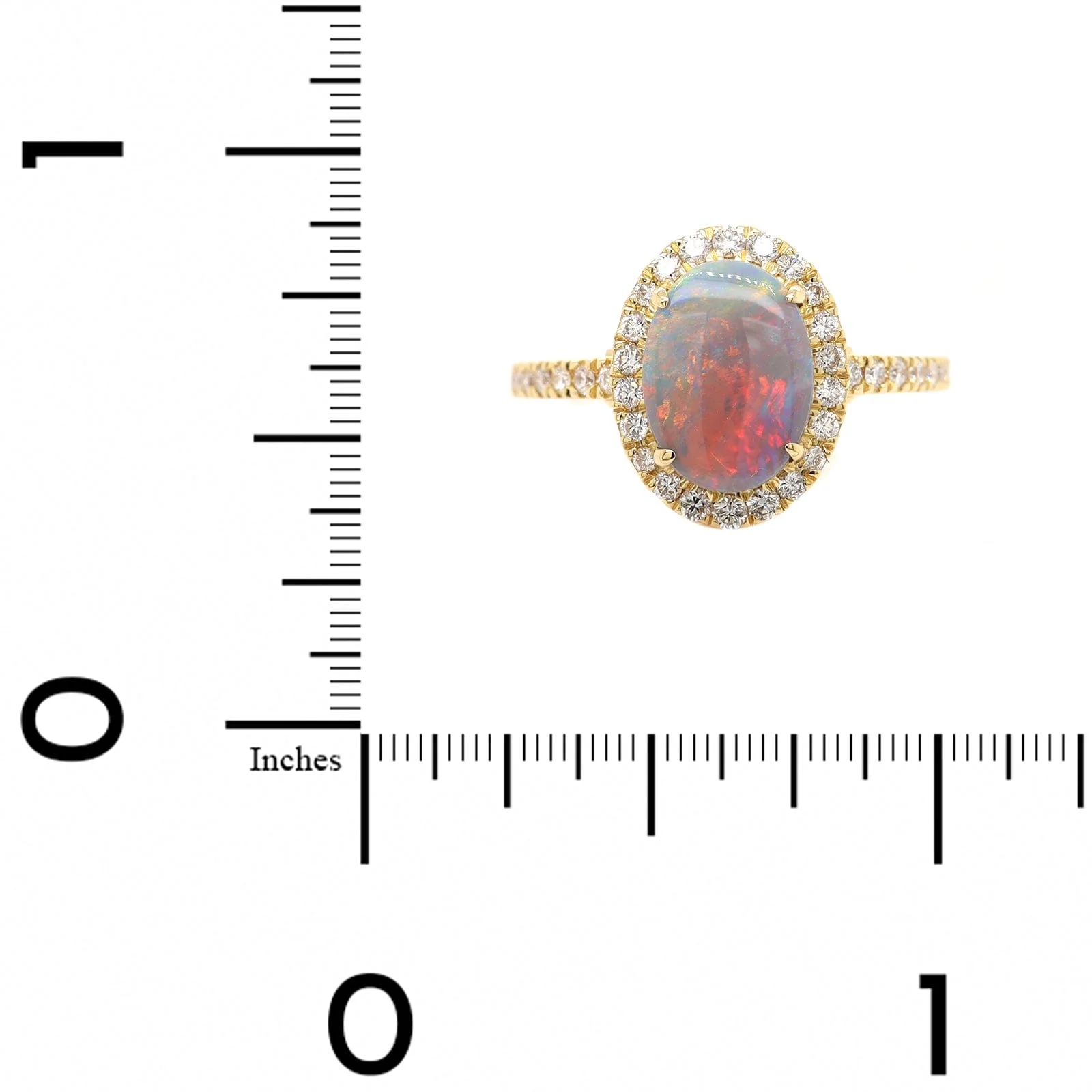 18K Yellow Gold Oval Lightning Ridge Opal & Diamond Halo Ring - Image 4
