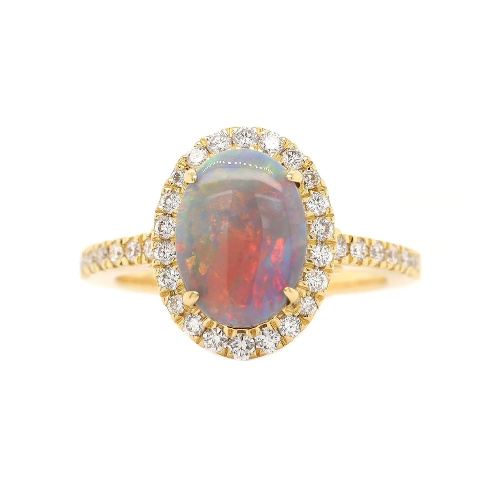 18K Yellow Gold Oval Lightning Ridge Opal & Diamond Halo Ring - Image 5