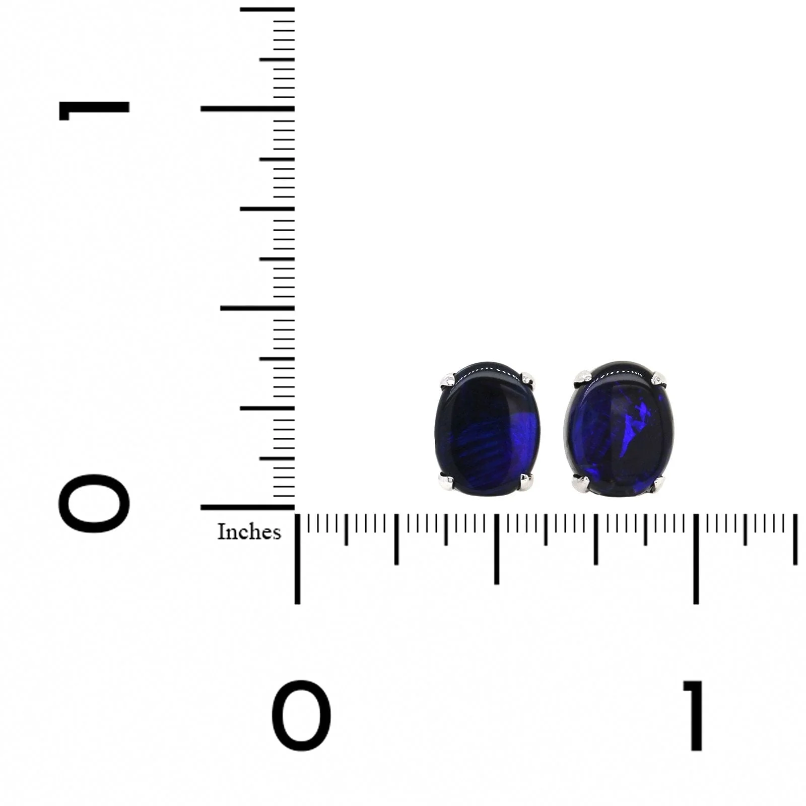 18K White Gold Oval Black Opal Stud Earrings - Image 2