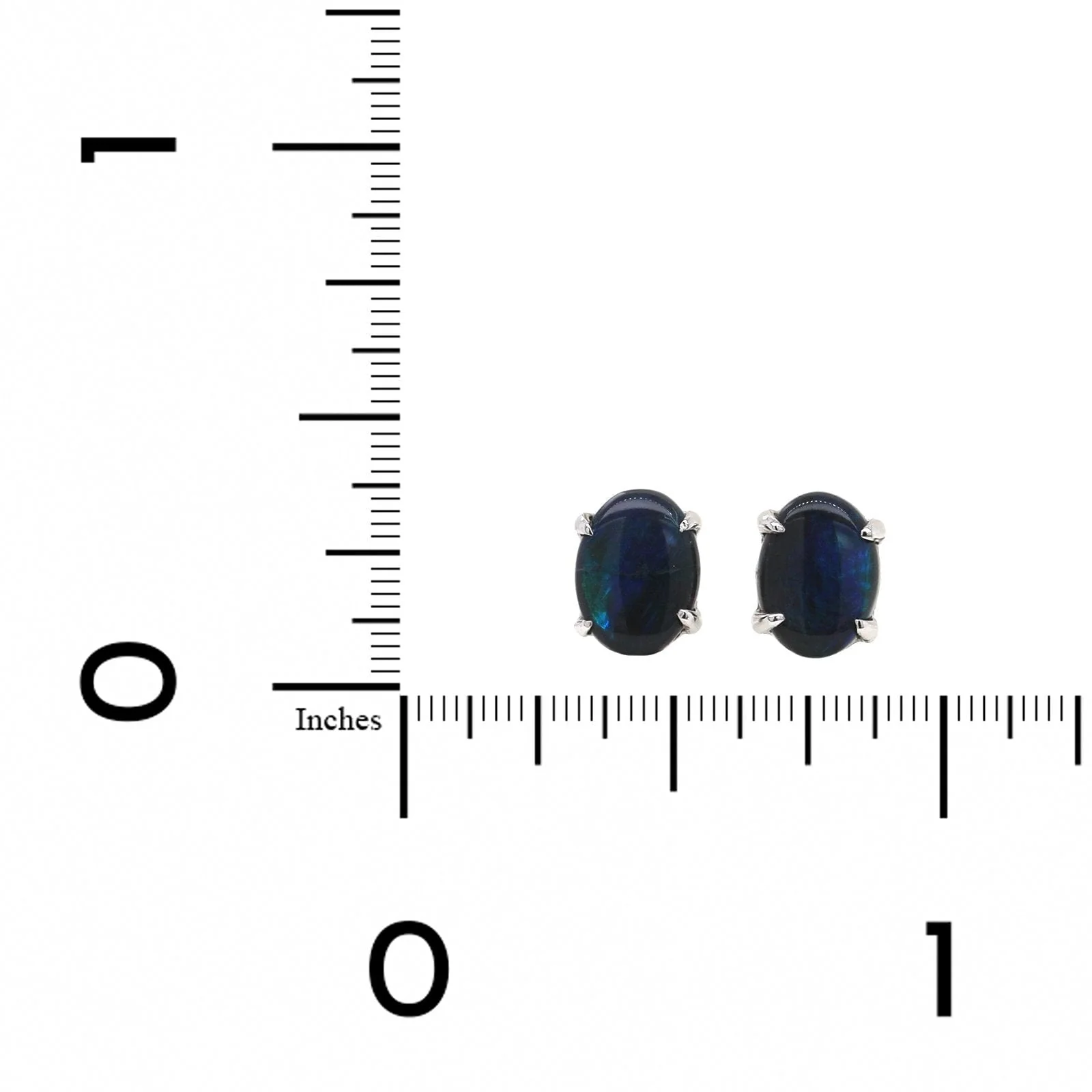 14K White Gold Oval Black Opal Stud Earrings - Image 2
