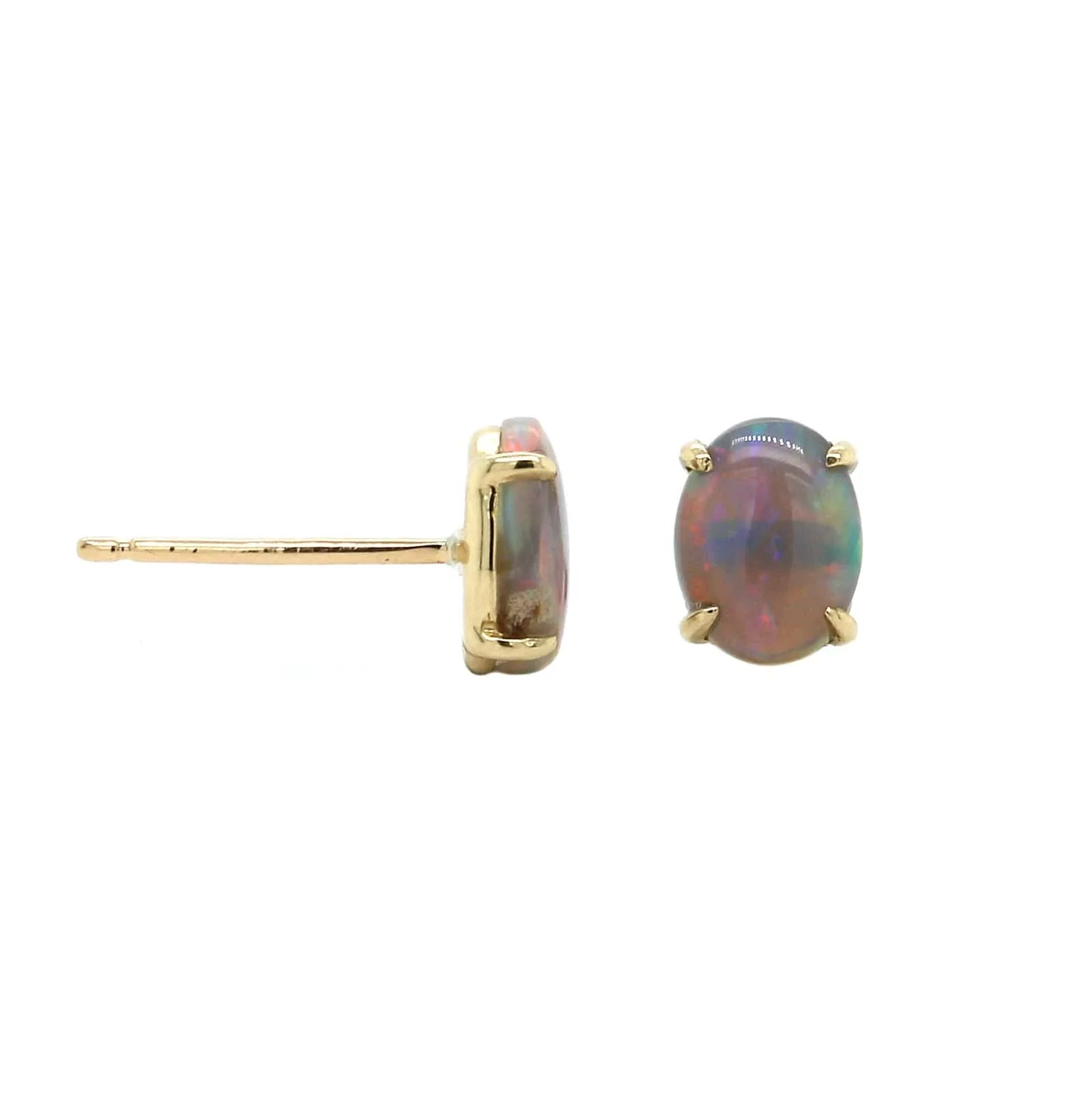 14K Yellow Gold Opal Stud Earrings