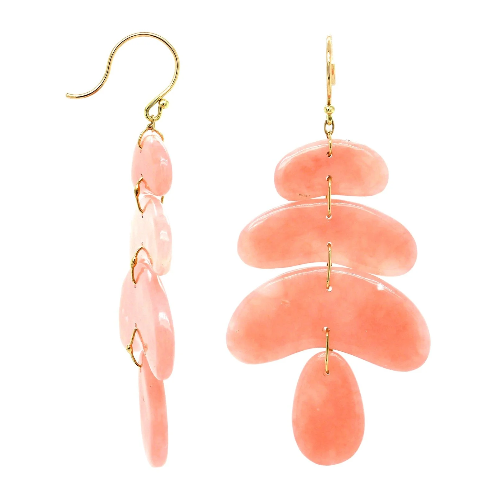 18K Yellow Gold Small Pink Opal Totem Earrings - Image 3