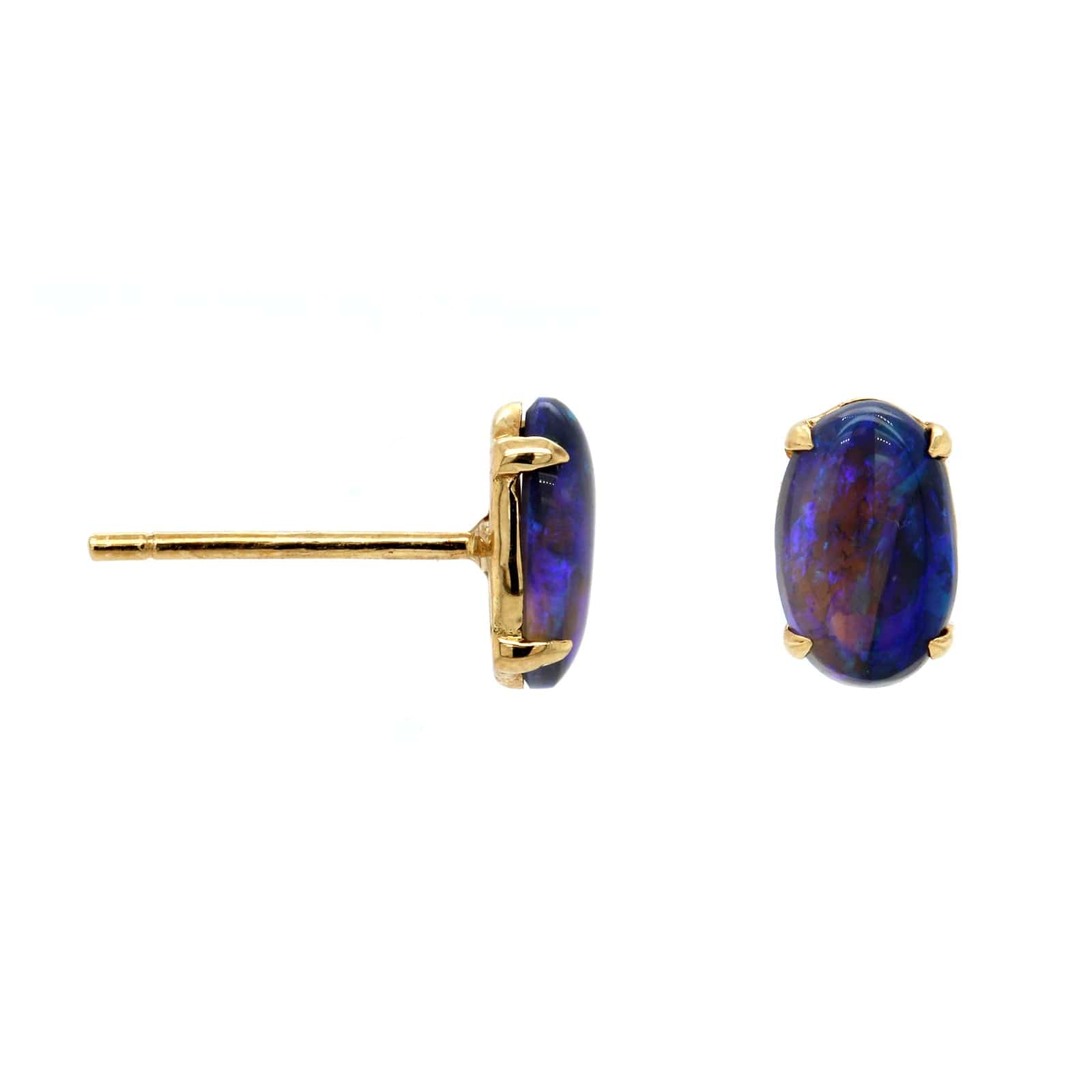 14K Yellow Gold Oval Opal Stud Earrings