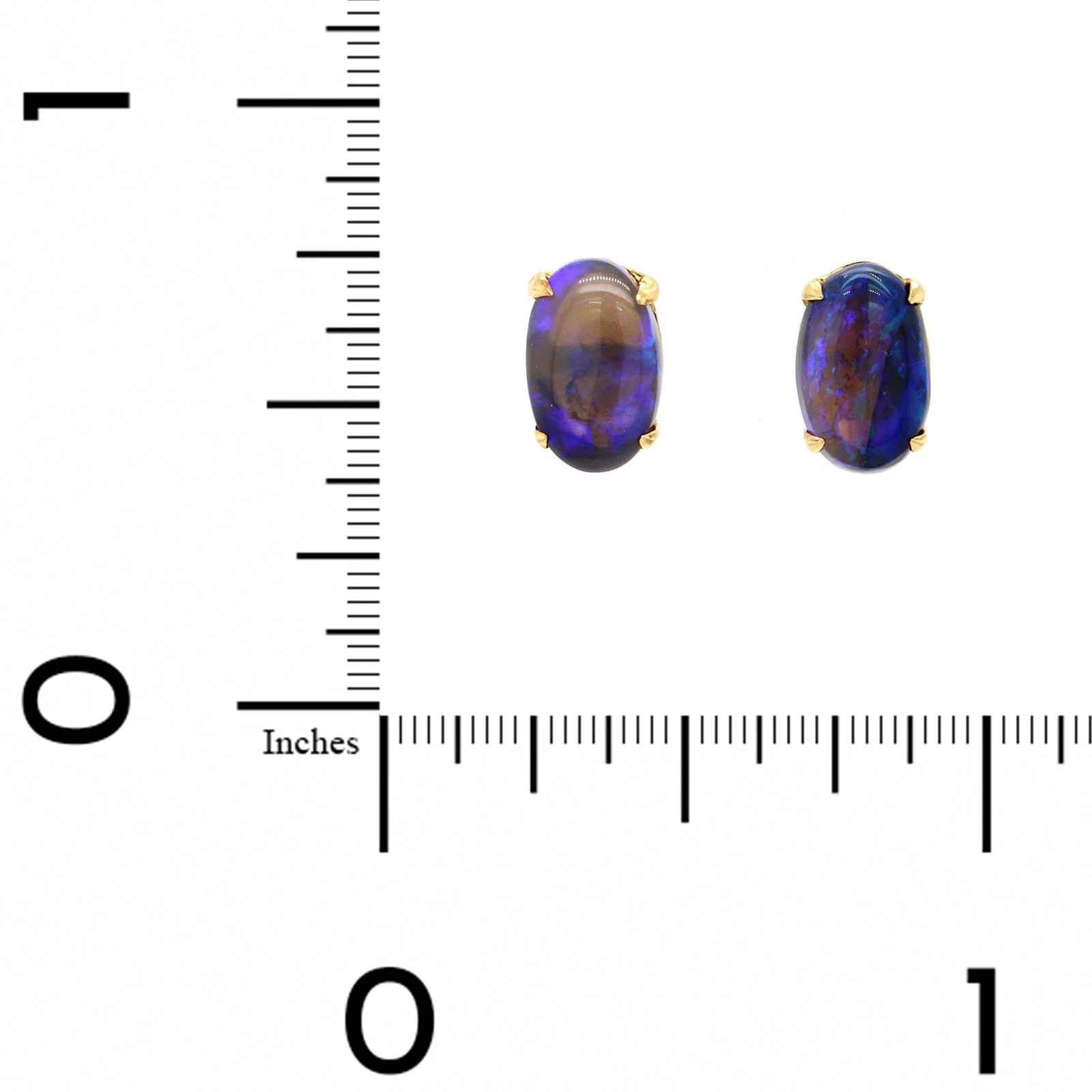 14K Yellow Gold Oval Opal Stud Earrings - Image 2