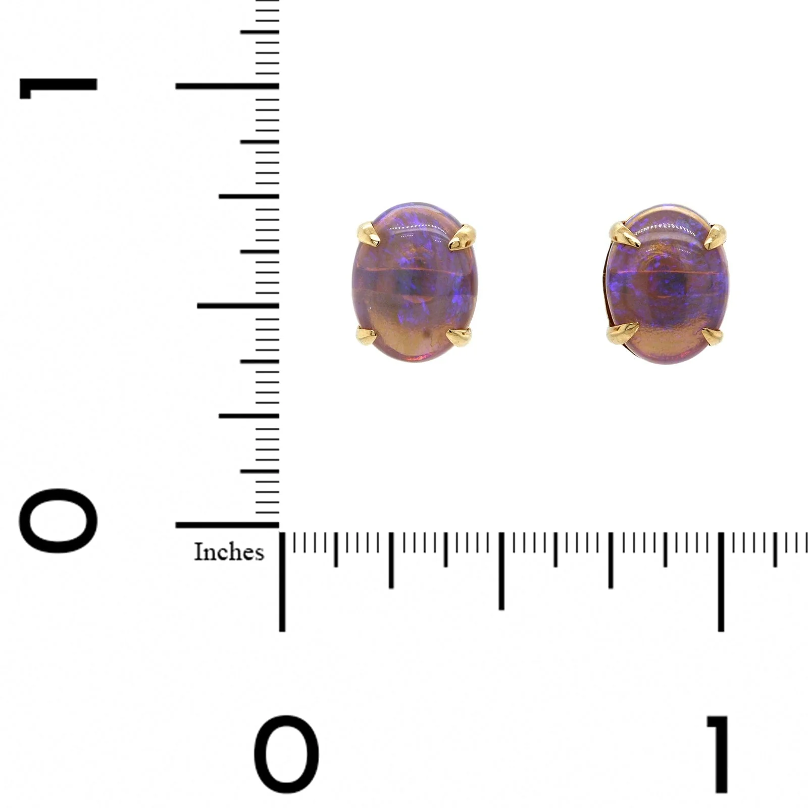 14K Yellow Gold Oval Opal Stud Earrings - Image 2