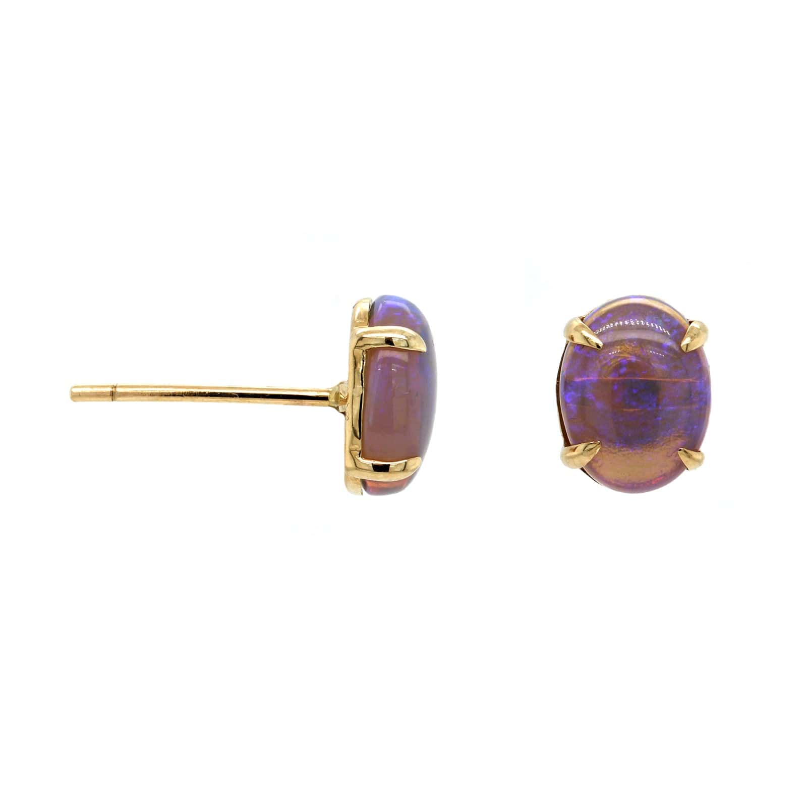 14K Yellow Gold Oval Opal Stud Earrings - Image 3