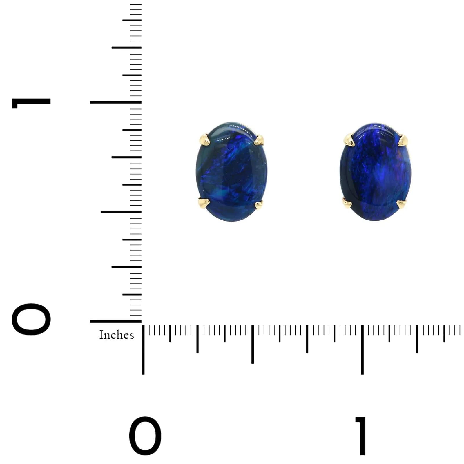14K Yellow Gold Blue Oval Opal Stud Earrings - Image 2
