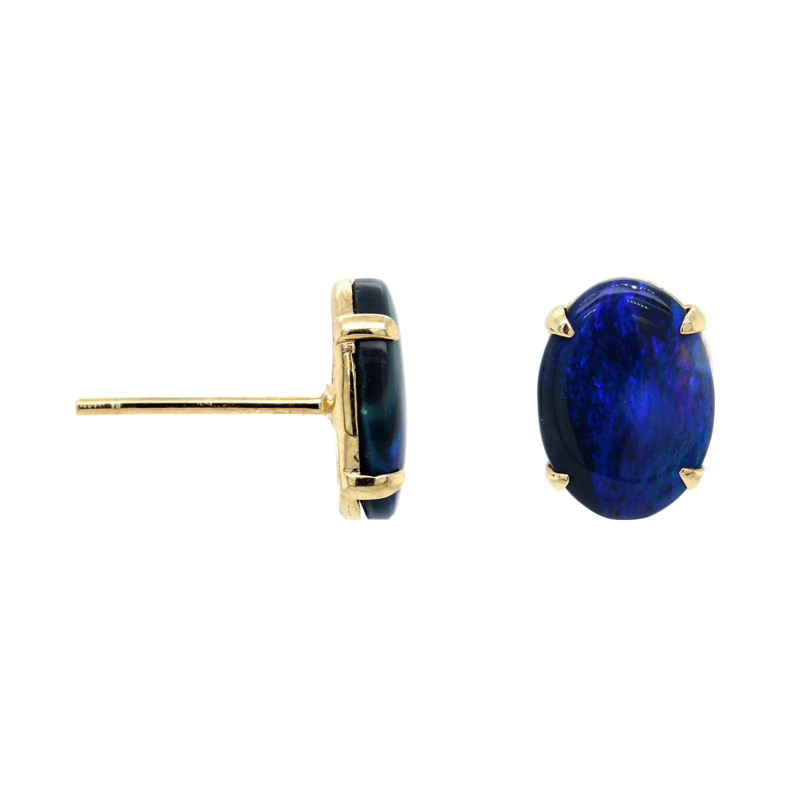 14K Yellow Gold Blue Oval Opal Stud Earrings - Image 3