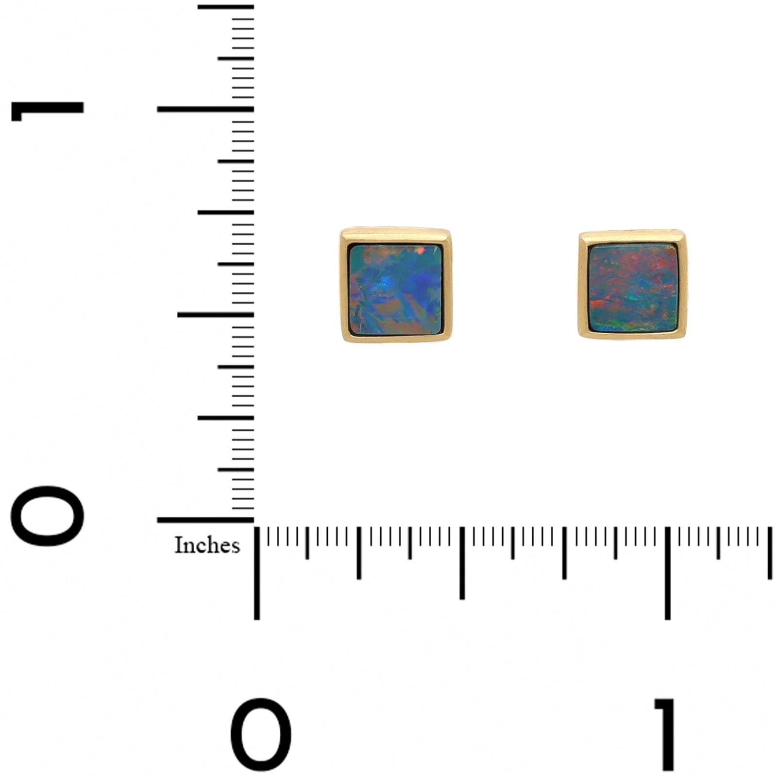 18K Yellow Gold Square Opal Stud Earrings - Image 2