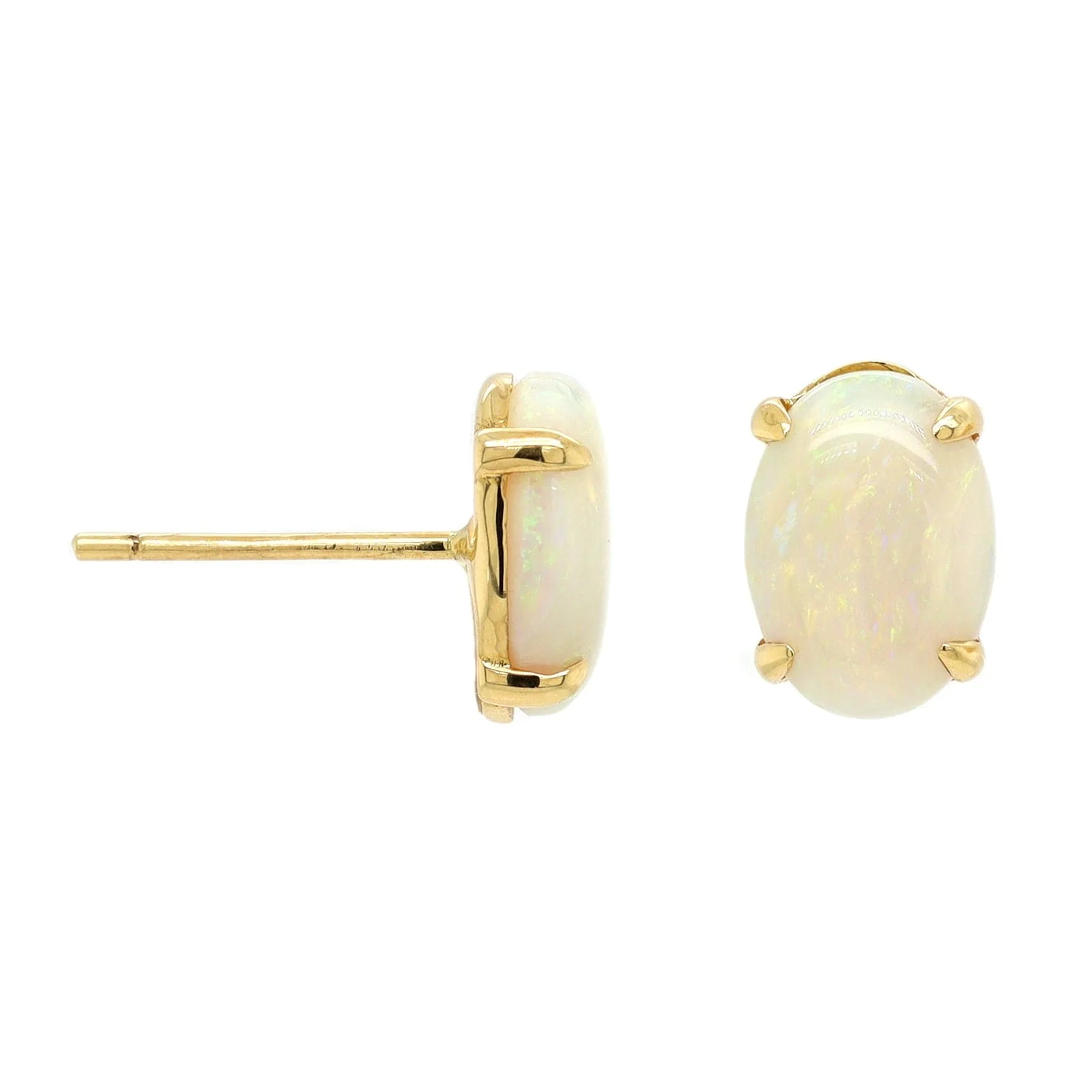 14K Yellow Gold Oval Opal Earrings