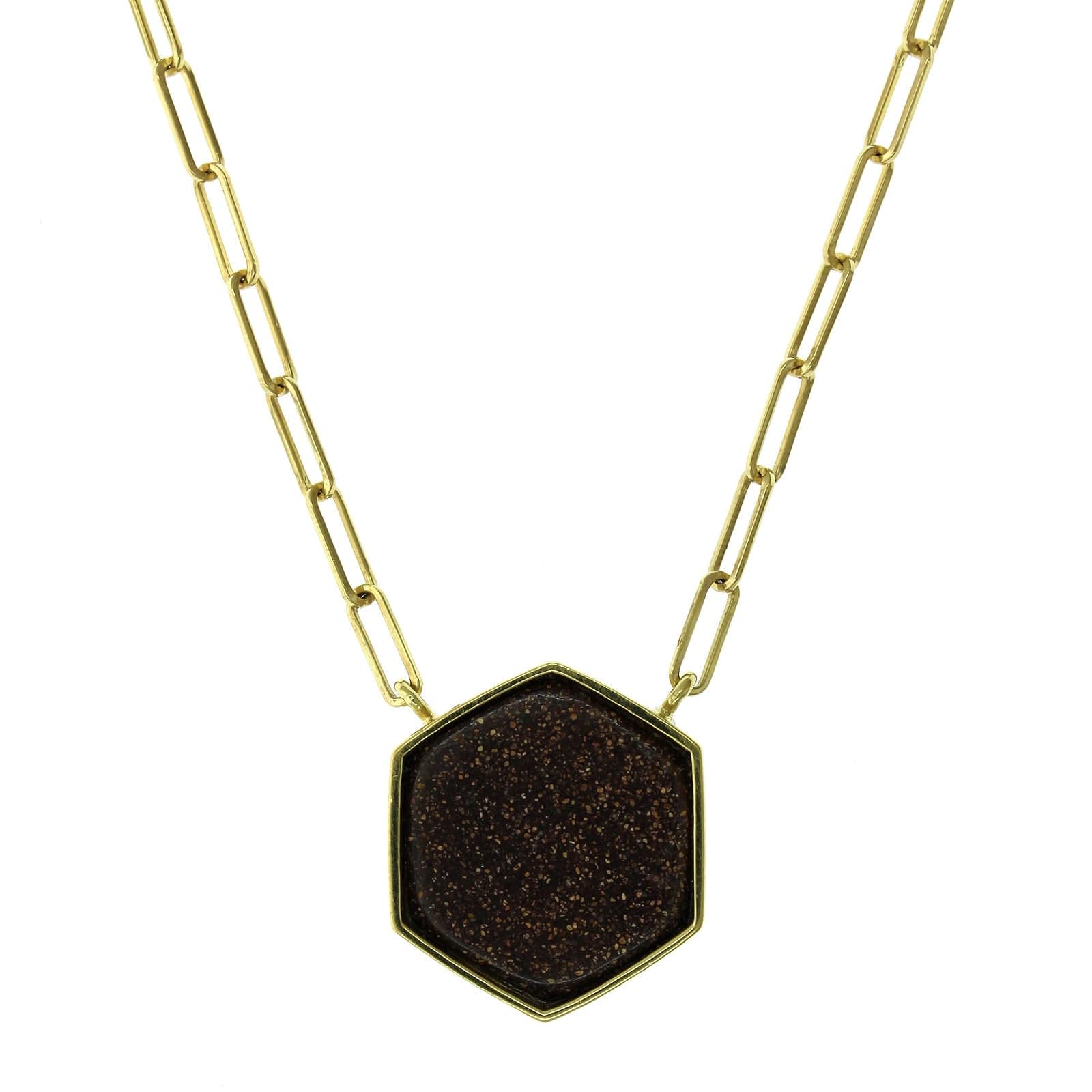 18K Yellow Gold Hexagon Opal Paperclip Necklace - Image 2