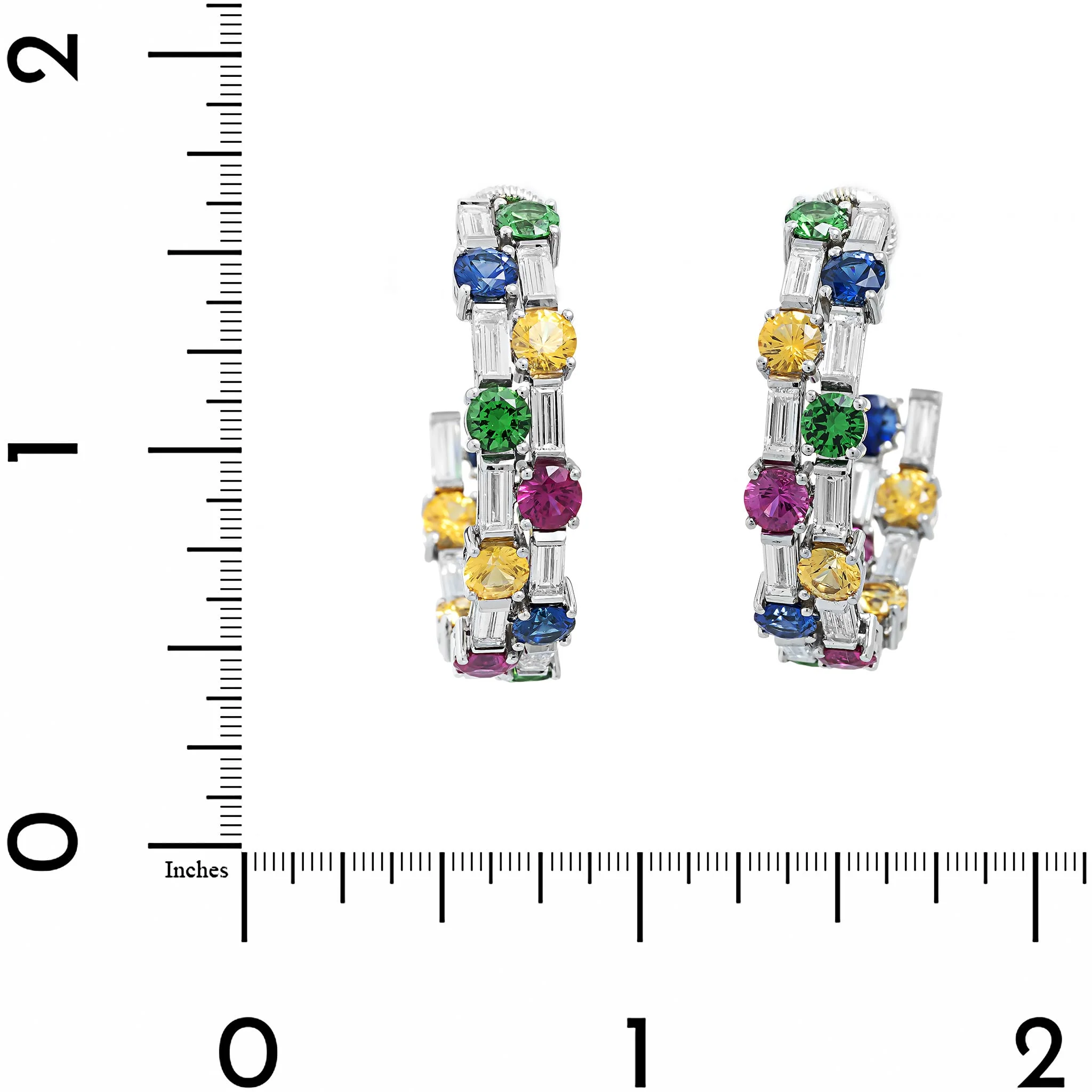Oscar Heyman Platinum Multi Gemstone and Diamond Hoop Earrings - Image 2