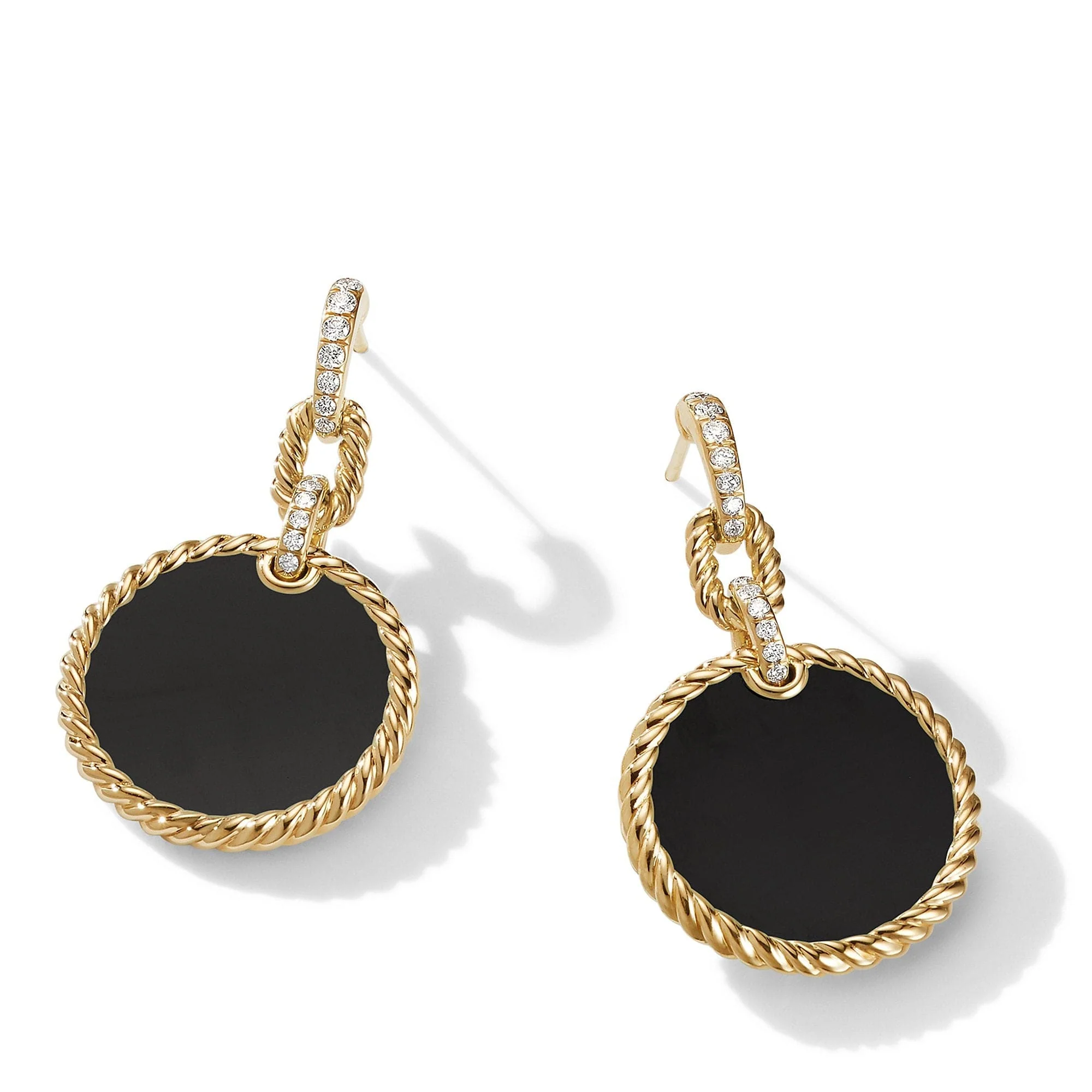 DY Elements® Convertible Drop Earrings 18K Yellow Gold with Black Onyx and Pavé Diamonds - Image 3