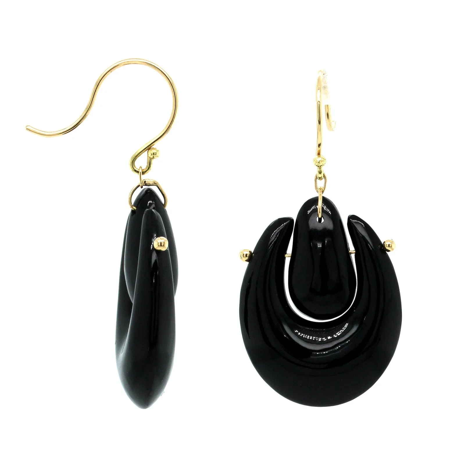 18K Yellow Gold Small Black Onyx O'Keefe Earrings - Image 3