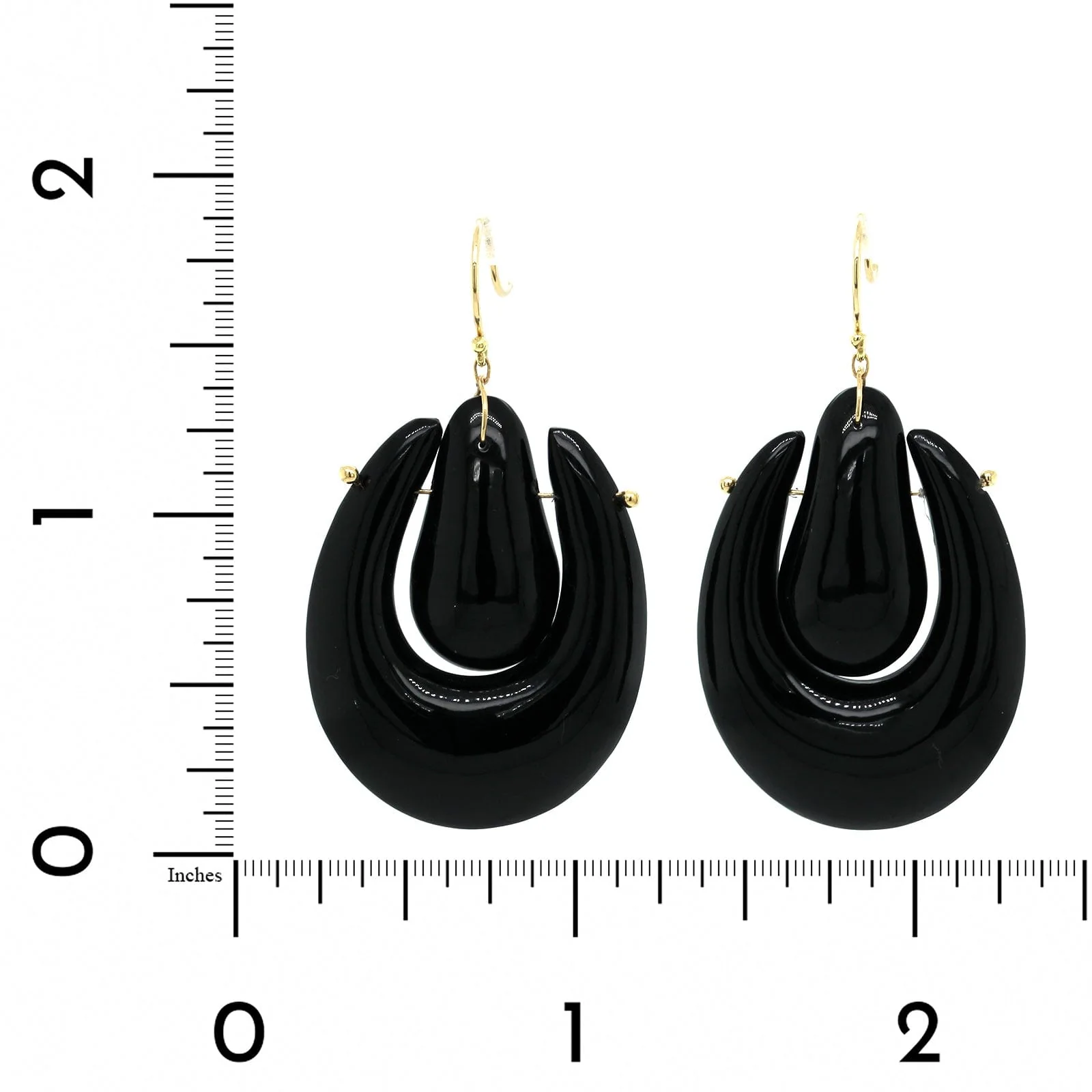 18K Yellow Gold Large Black Onyx O'Keefe Earrings - Image 2