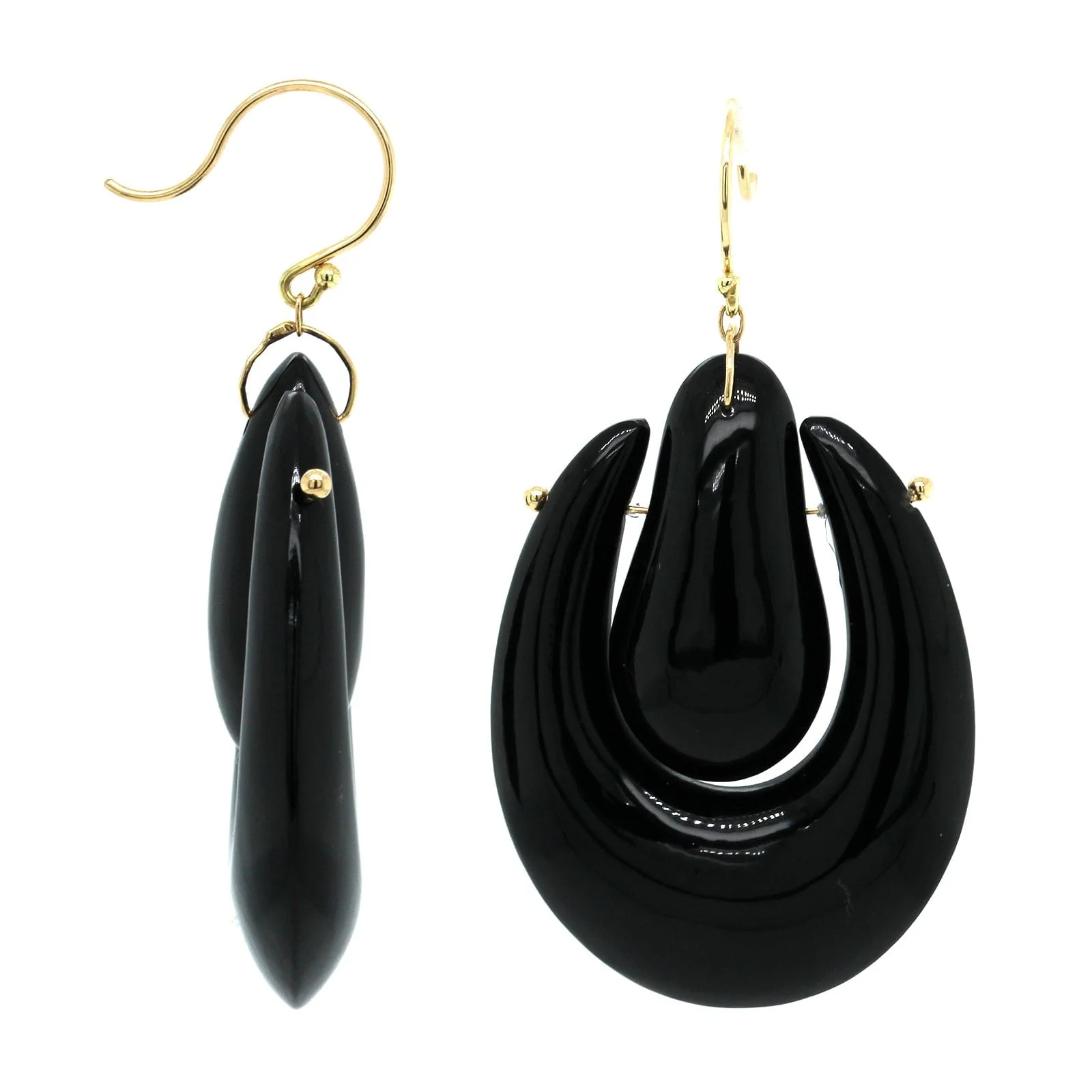 18K Yellow Gold Large Black Onyx O'Keefe Earrings - Image 3